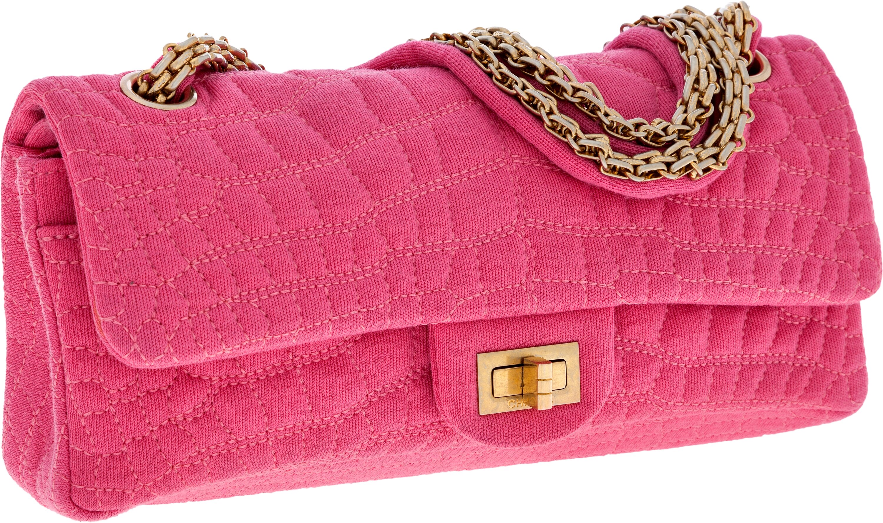 Chanel Bubblegum Pink Crocodile Pressed Cotton East West Double