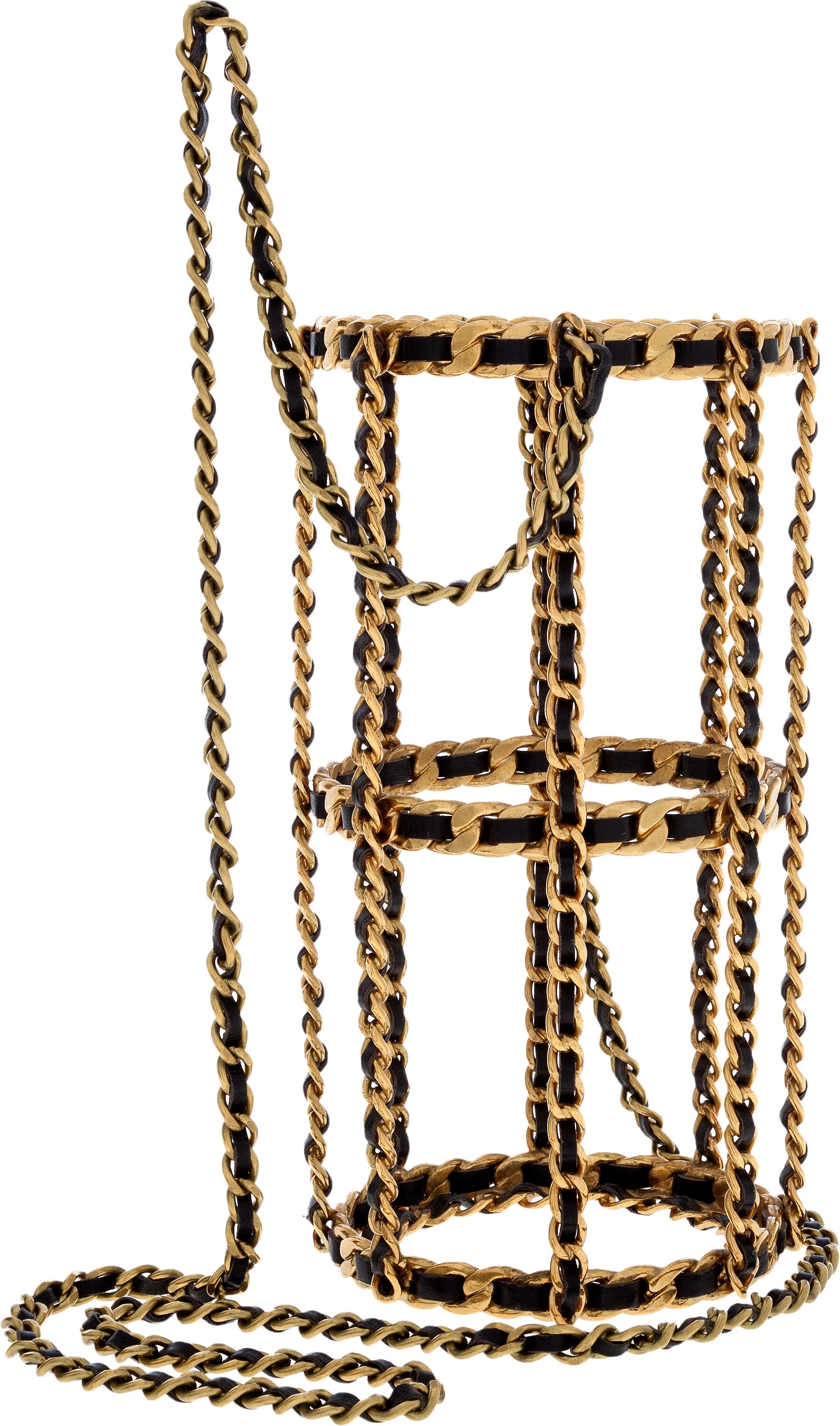 Chanel Black Leather & Gold Chain Champagne Bottle Holder Bag