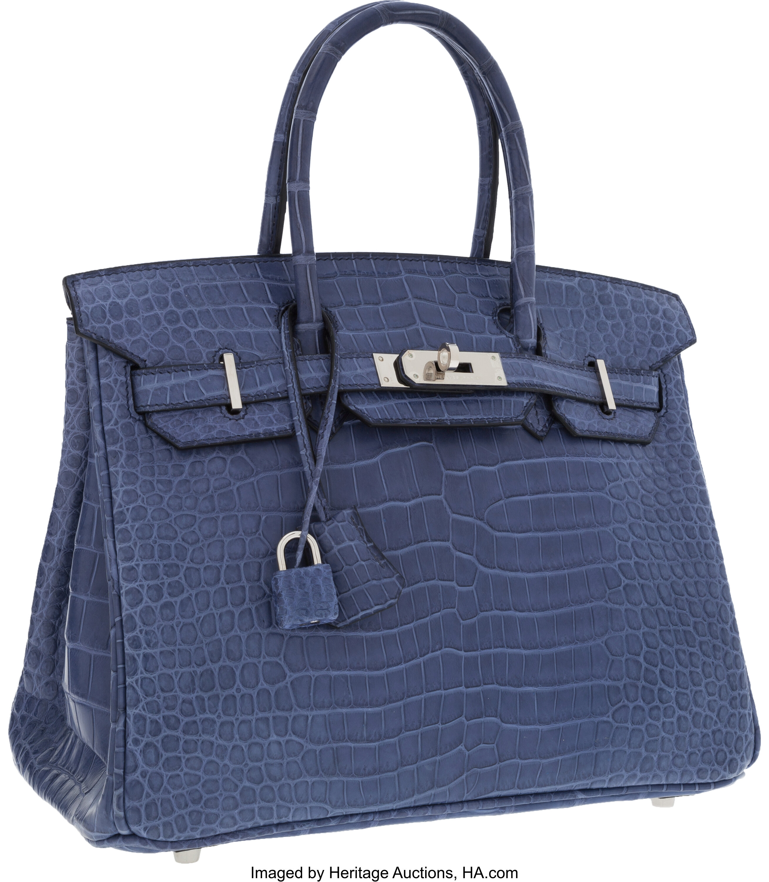 Hermes 35cm Blue Brighton Shiny Porosus Crocodile Birkin Bag with