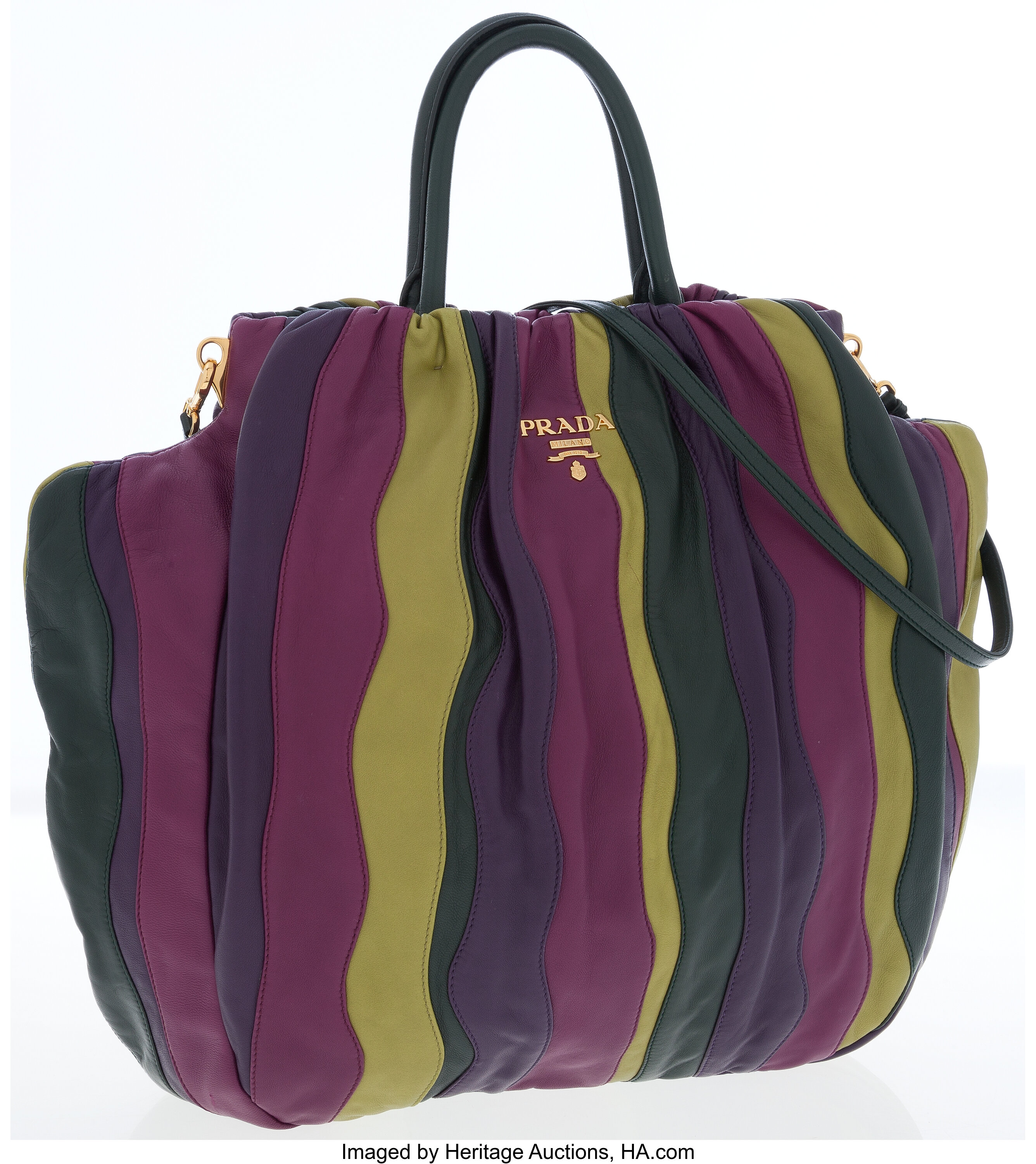 Prada Striped Leather Tote Bag