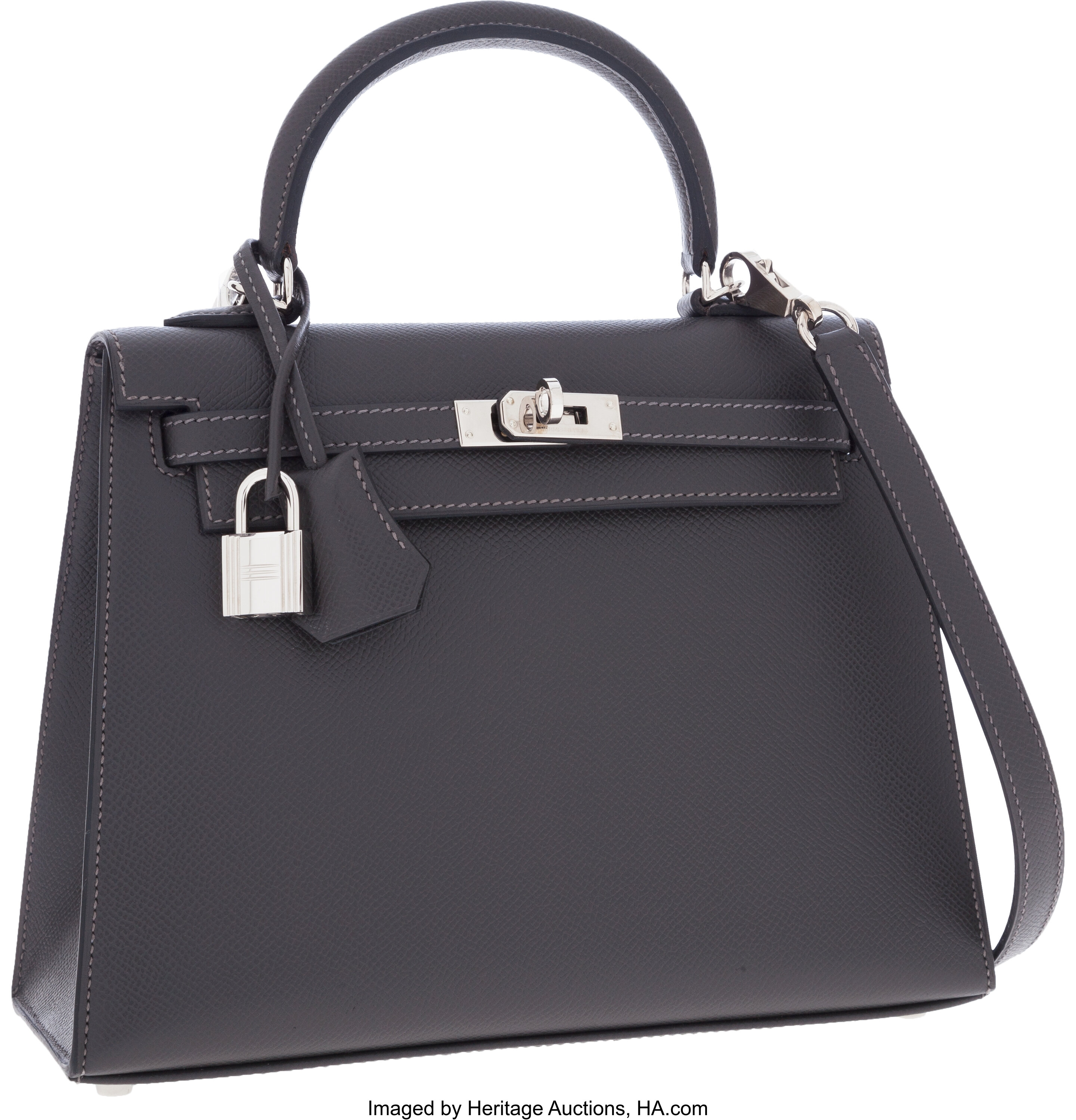 Hermes Black Palladium Hardware Epsom Birkin Sellier 25 Bag