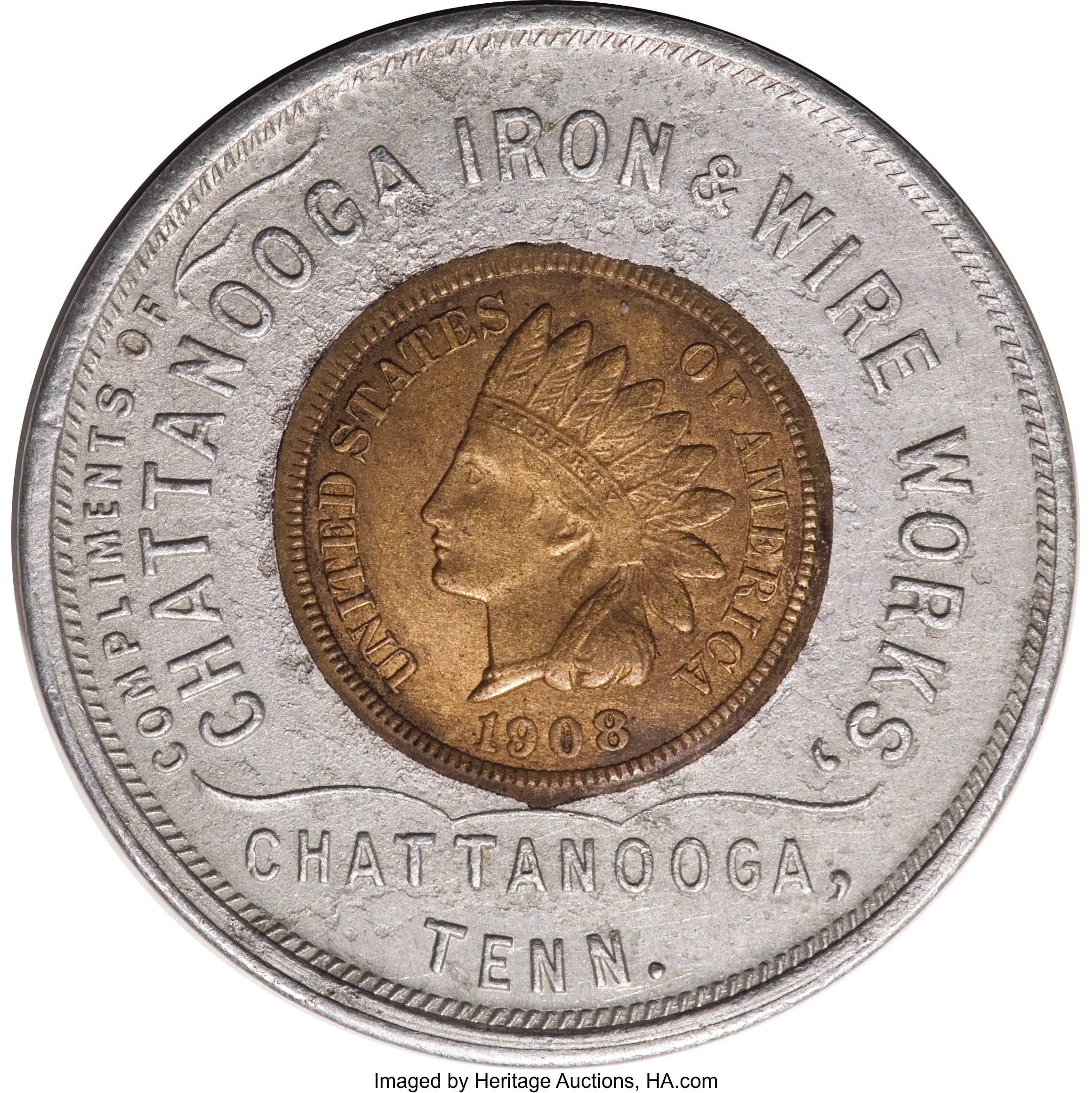 Chattanooga Iron Wire Works Encased Indian Cent Encased