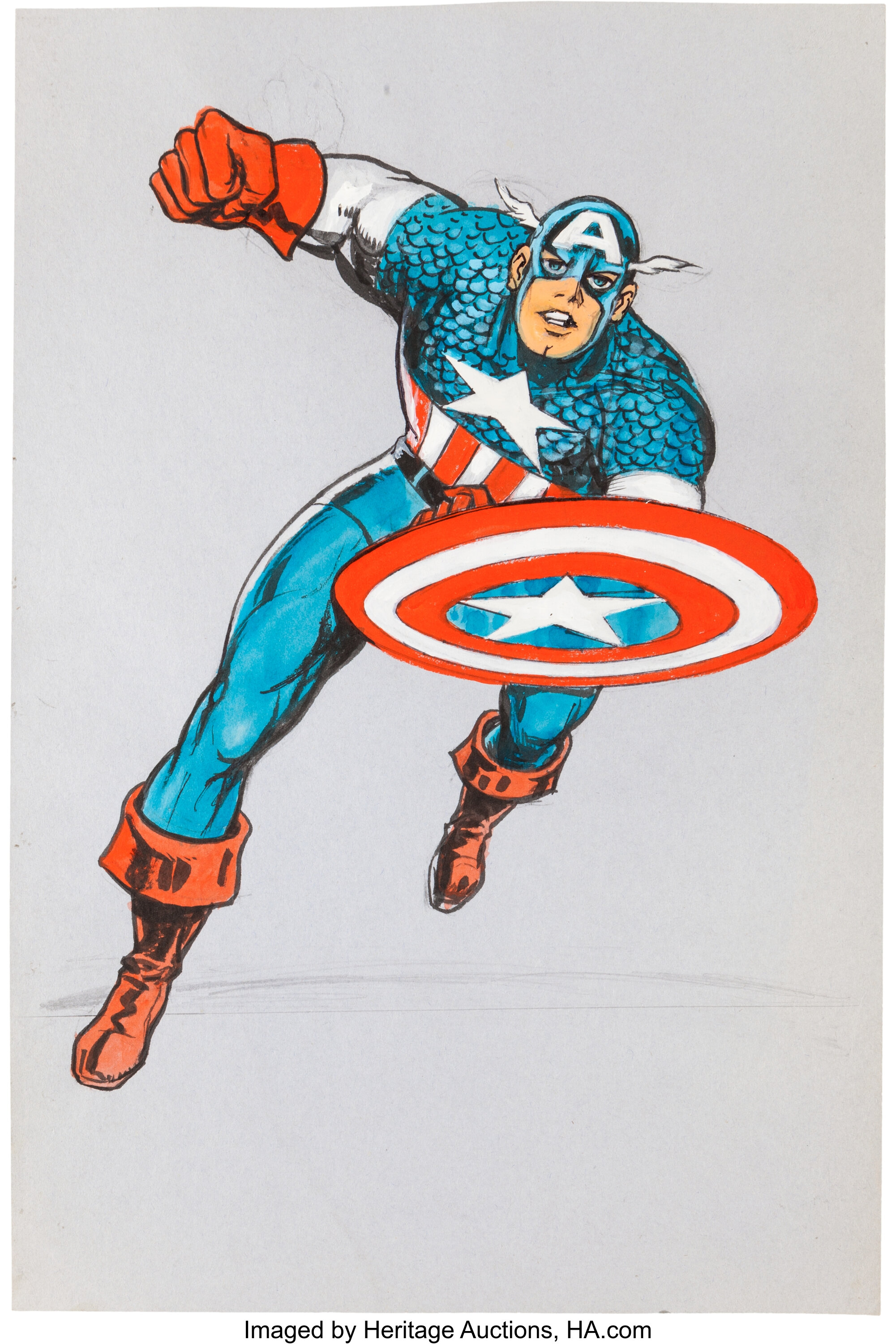 Joe Simon Captain America Painted Illustration Original Art | Lot ...