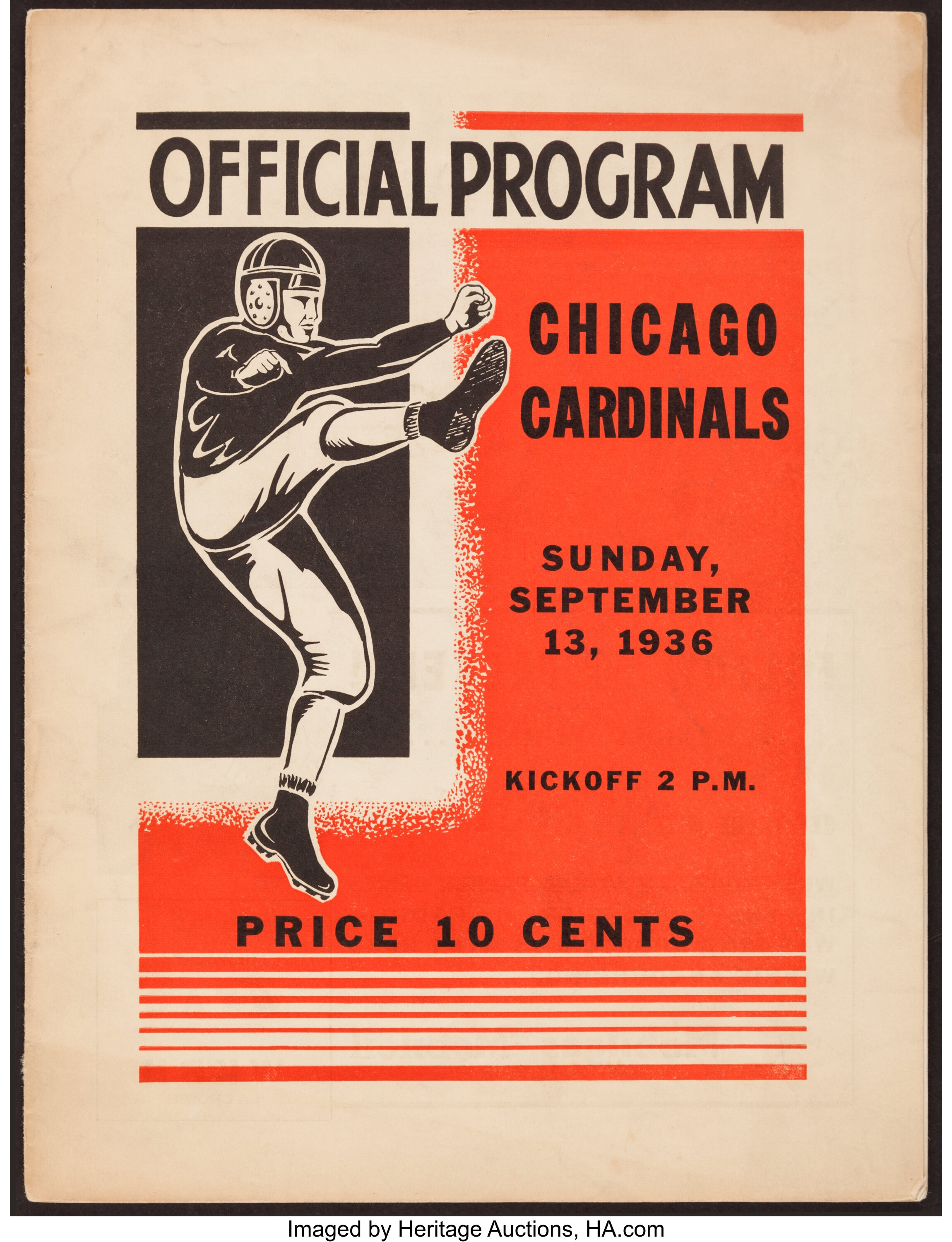 1936 Chicago Cardinals Vs. Green Bay Packers Program. Football, Lot  #44178