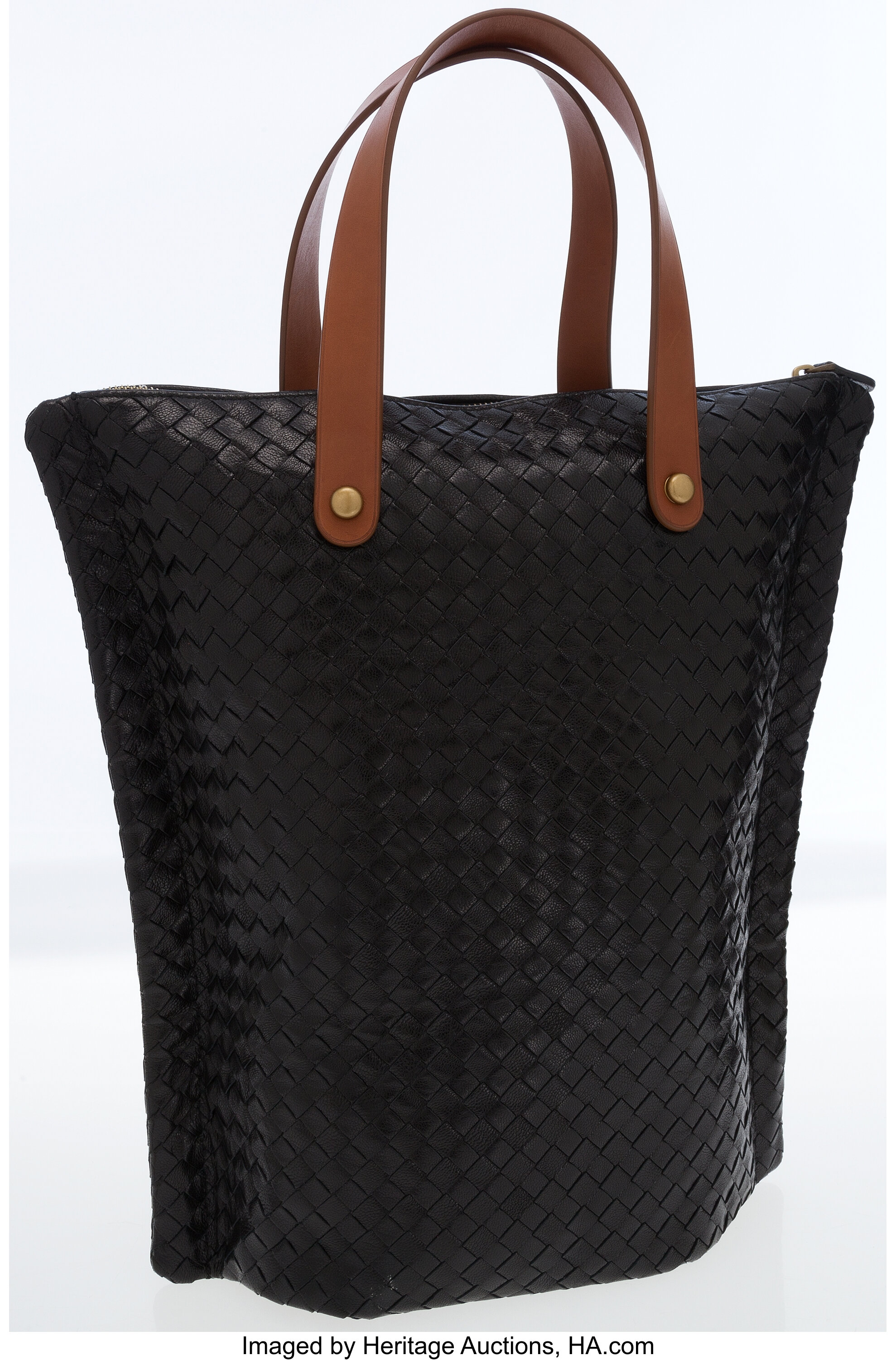 Bottega Veneta Black Woven Nappa Intrecciato Leather Studded Tote Bag