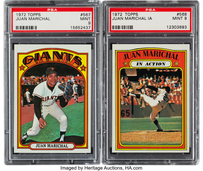 1972 Topps Juan Marichal Card 567 and in Action Card 568 