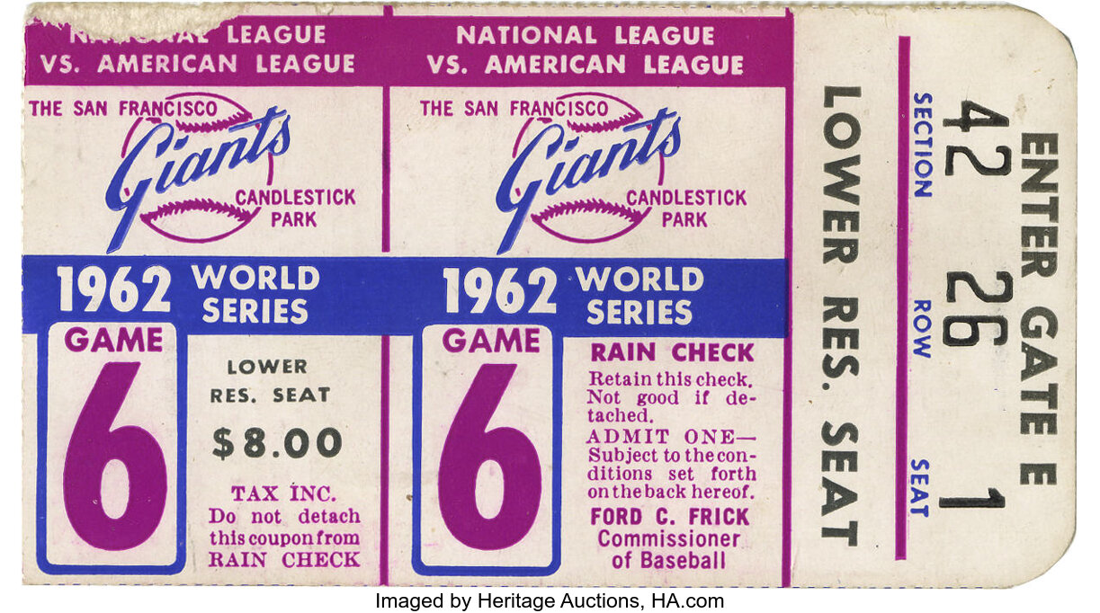 1962 World Series Ticket Stub. 1962 World Series featured the New Lot