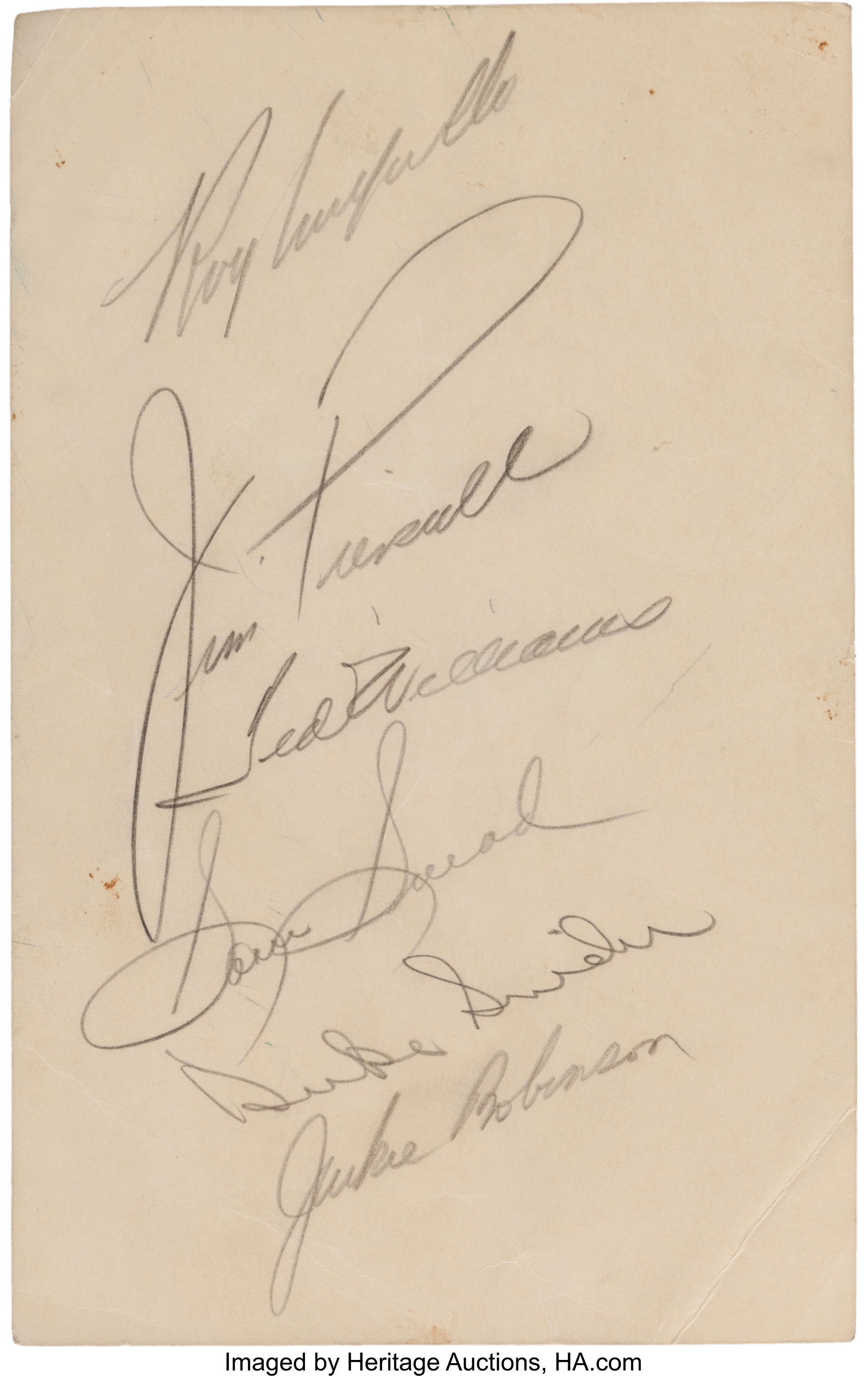 1950's Sports Legends Signed Page with Robinson, Williams, | Lot #81871 ...