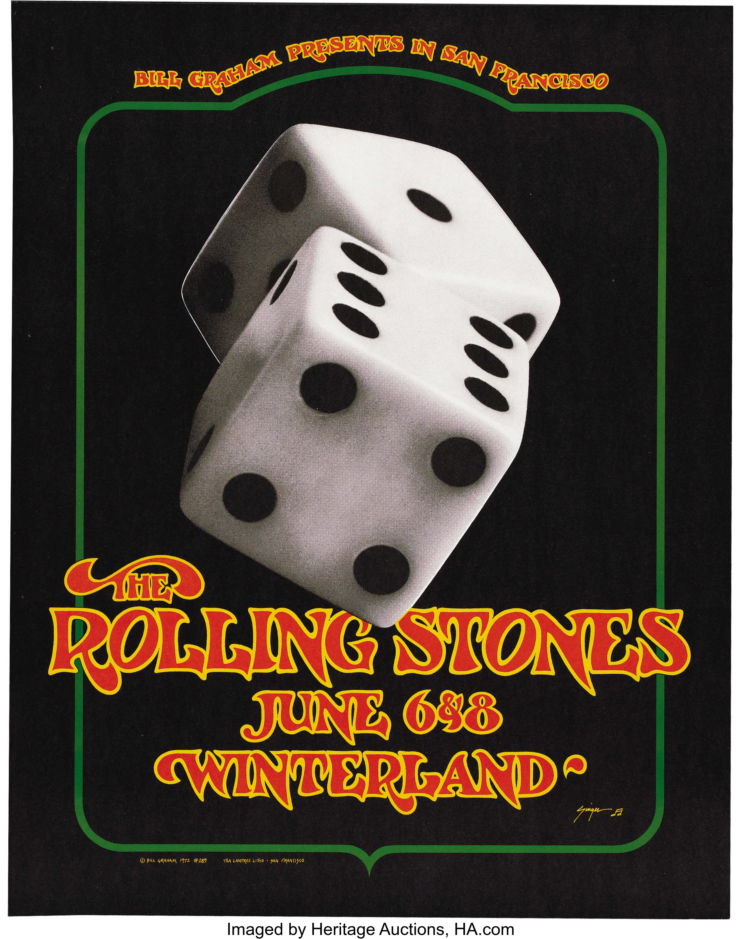 Rolling "Tumbling Dice" Winterland Concert Poster BG-289 | Lot #23530 | Heritage Auctions