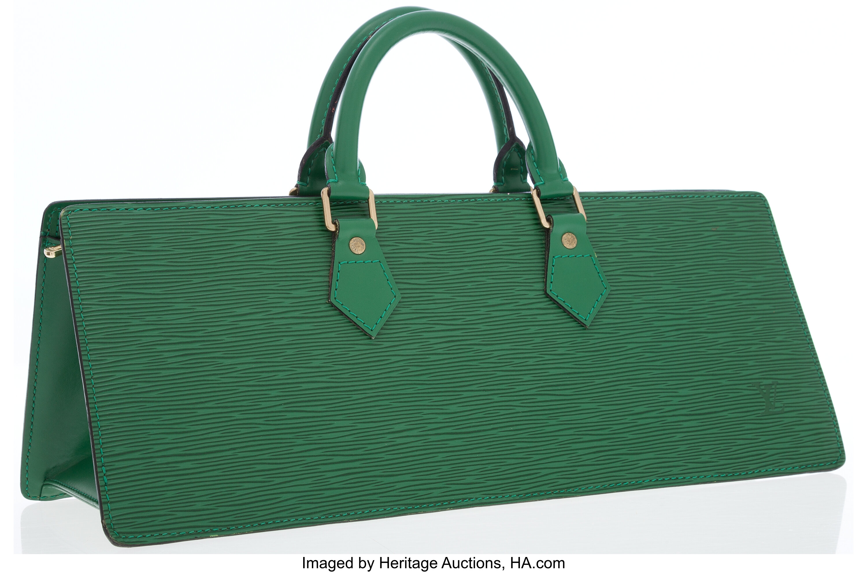 Vintage Louis Vuitton Green Epi Tote Bag in V Shaped Triangle. 