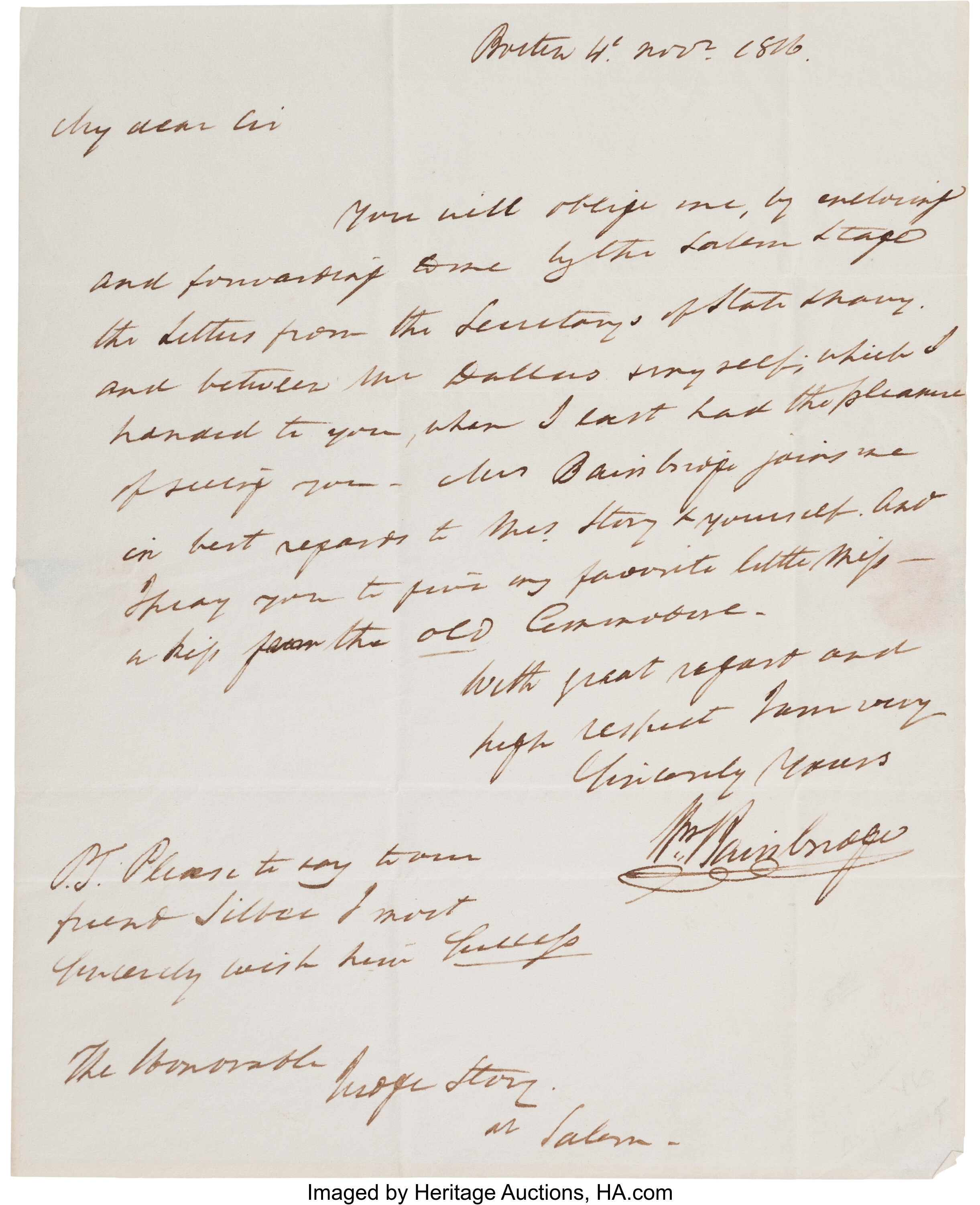 [War of 1812]. William Bainbridge Autographed Letter Signed ... | Lot ...