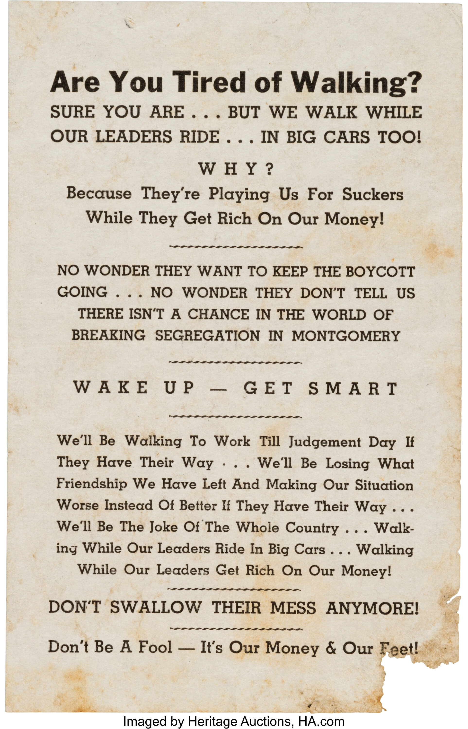 Flyer: Black Opposition to the Montgomery Bus Boycott.... | Lot #34514 ...