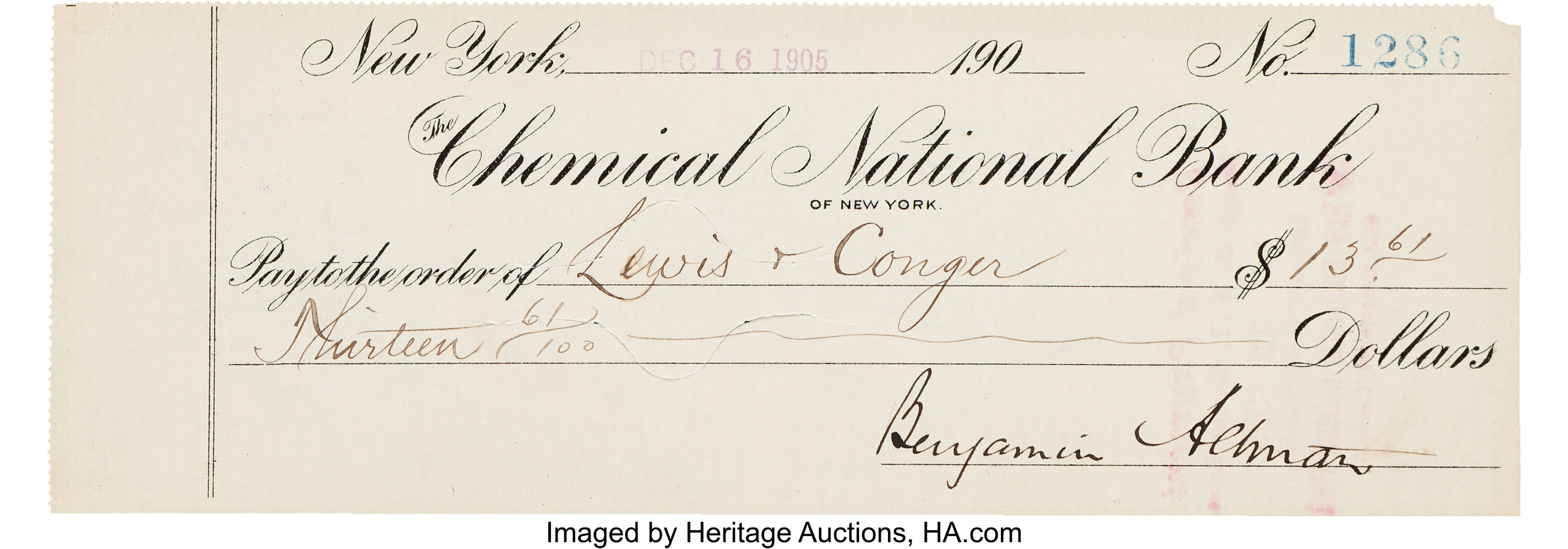 Benjamin Altman Signed Check.... Autographs | Lot #34887 | Heritage ...