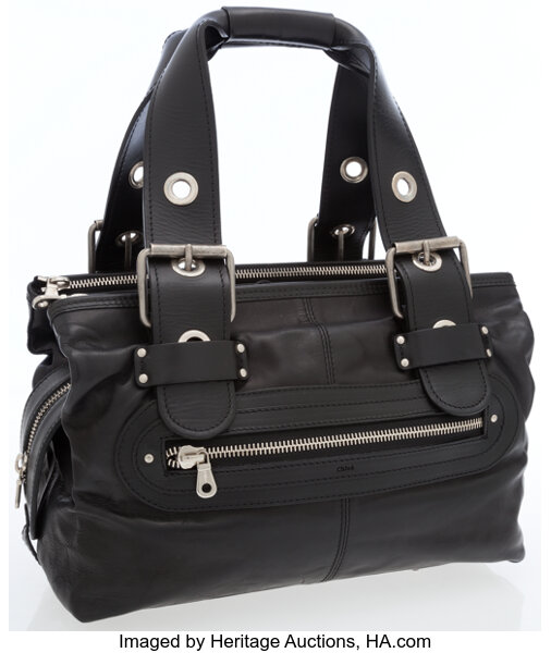 Black Handbag + Black Leather Chain Shoulder Strap Set