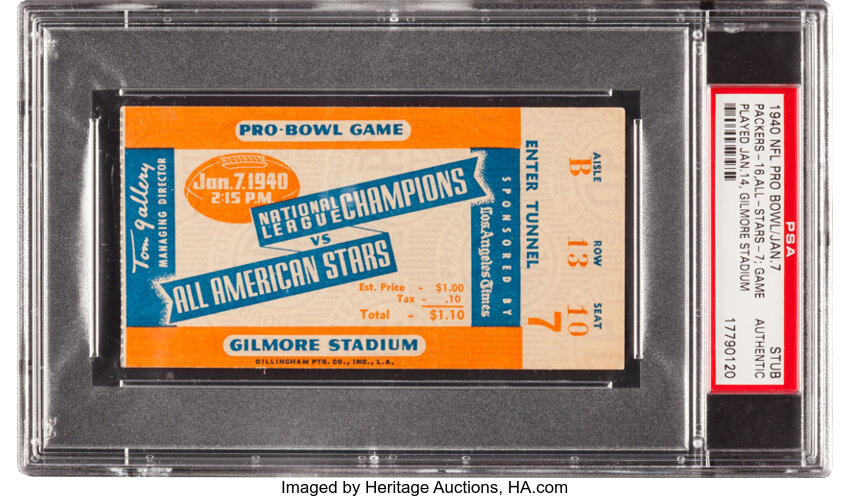 1940 NFL Pro Bowl Ticket Stub PSA Authentic - Packers Vs. All