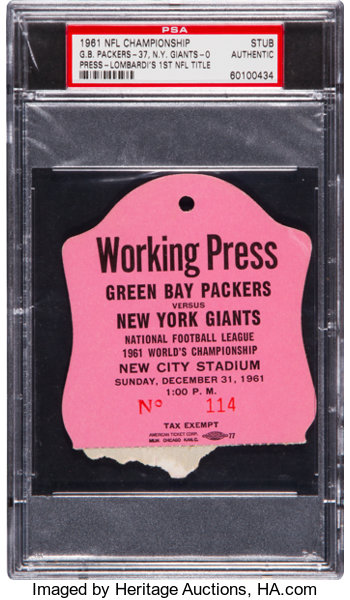 Lot Detail - 1961 Green Bay Packers New York Giants NFL Championship Game  New City Stadium Ticket Stub