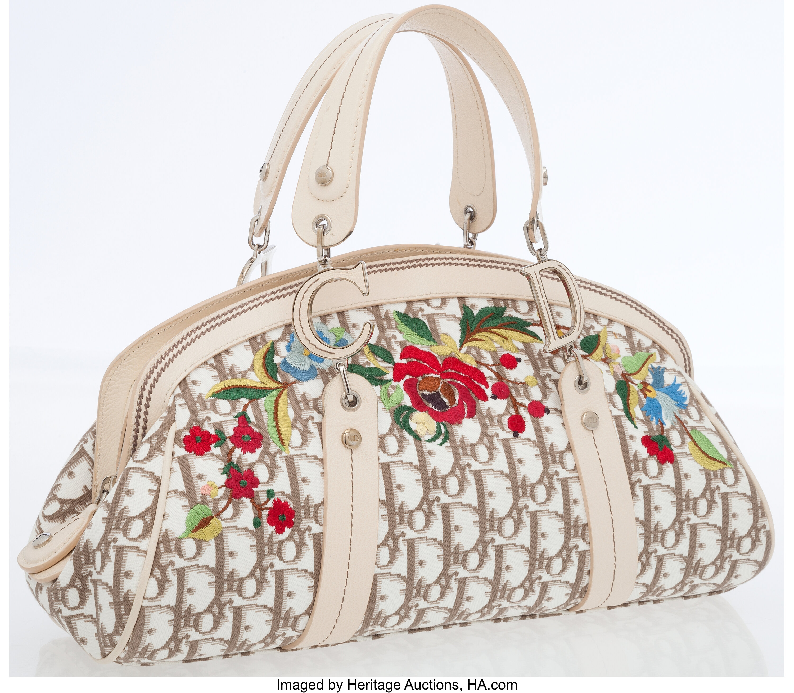 vintage CHRISTIAN DIOR Diorissimo Monogram floral embroidered CD satchel  bag at 1stDibs