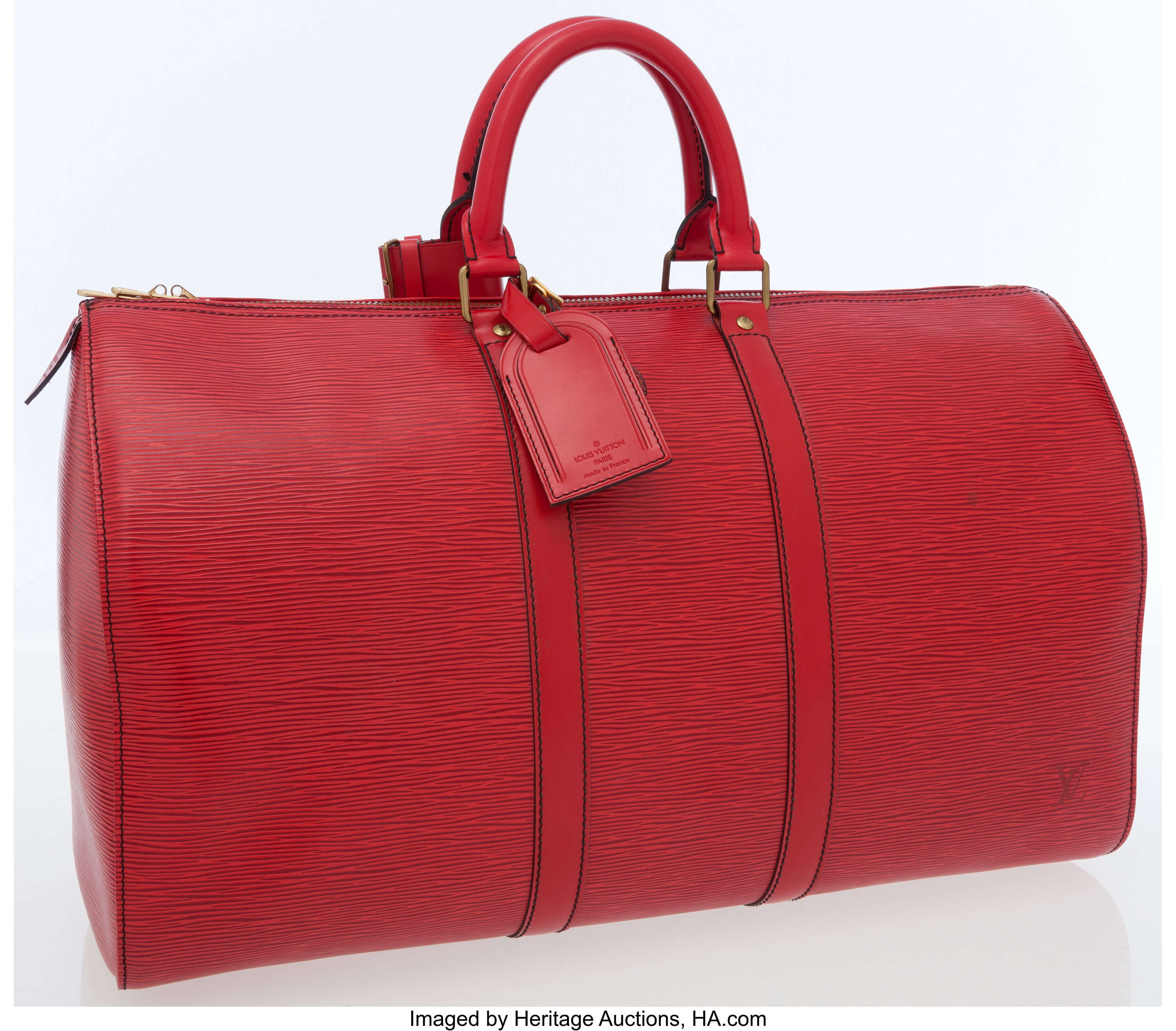 Louis Vuitton Red Epi Leather Keepall 45 Weekender Overnight Bag., Lot  #78026