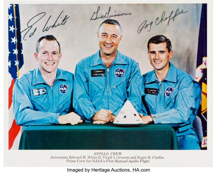 Autographs:Celebrities, Apollo 1 Crew-Signed Color NASA Photo with Period Provenance. ...