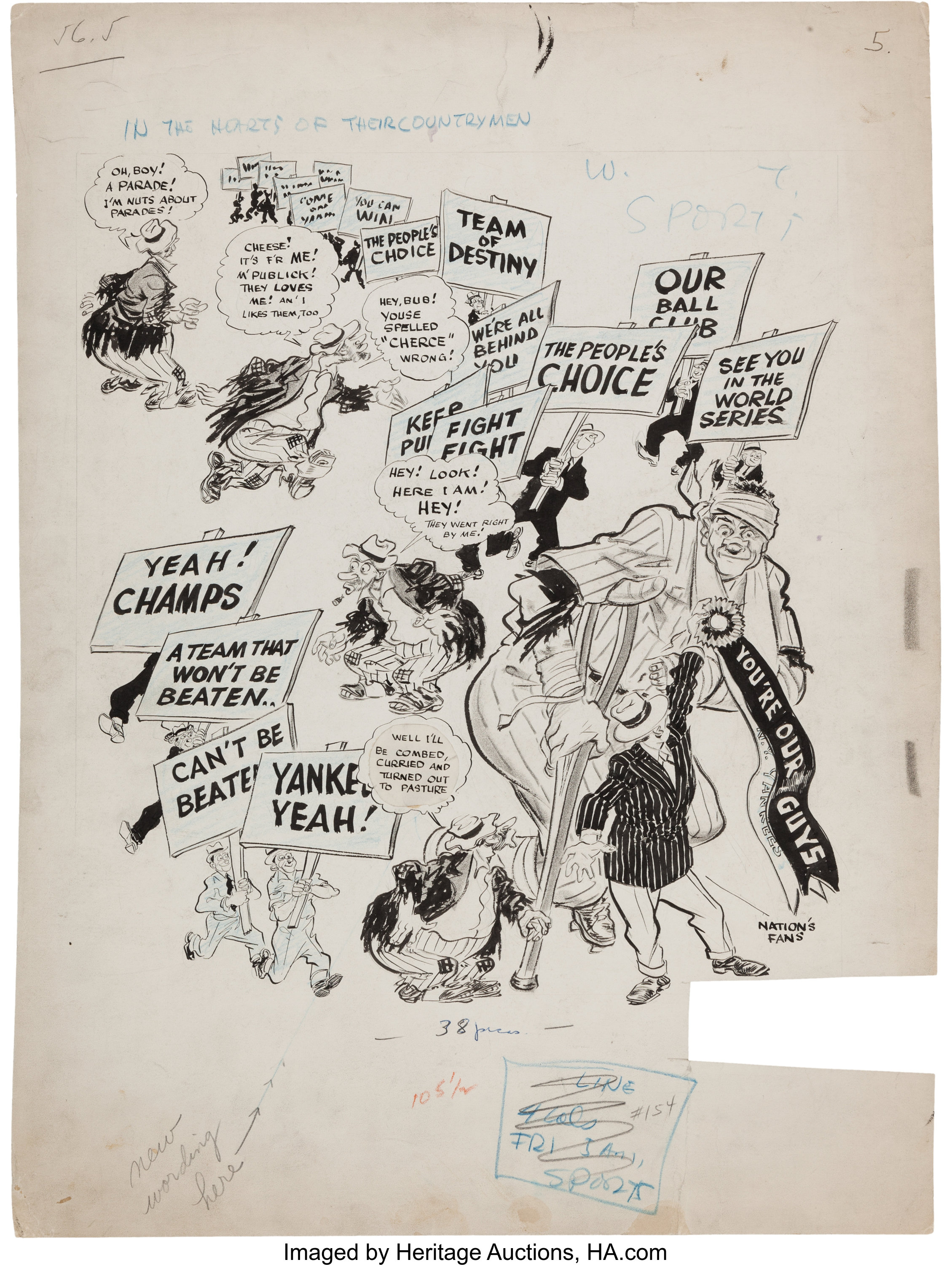 Willard Mullin Original Cover Artwork for 1954 Brooklyn Dodgers