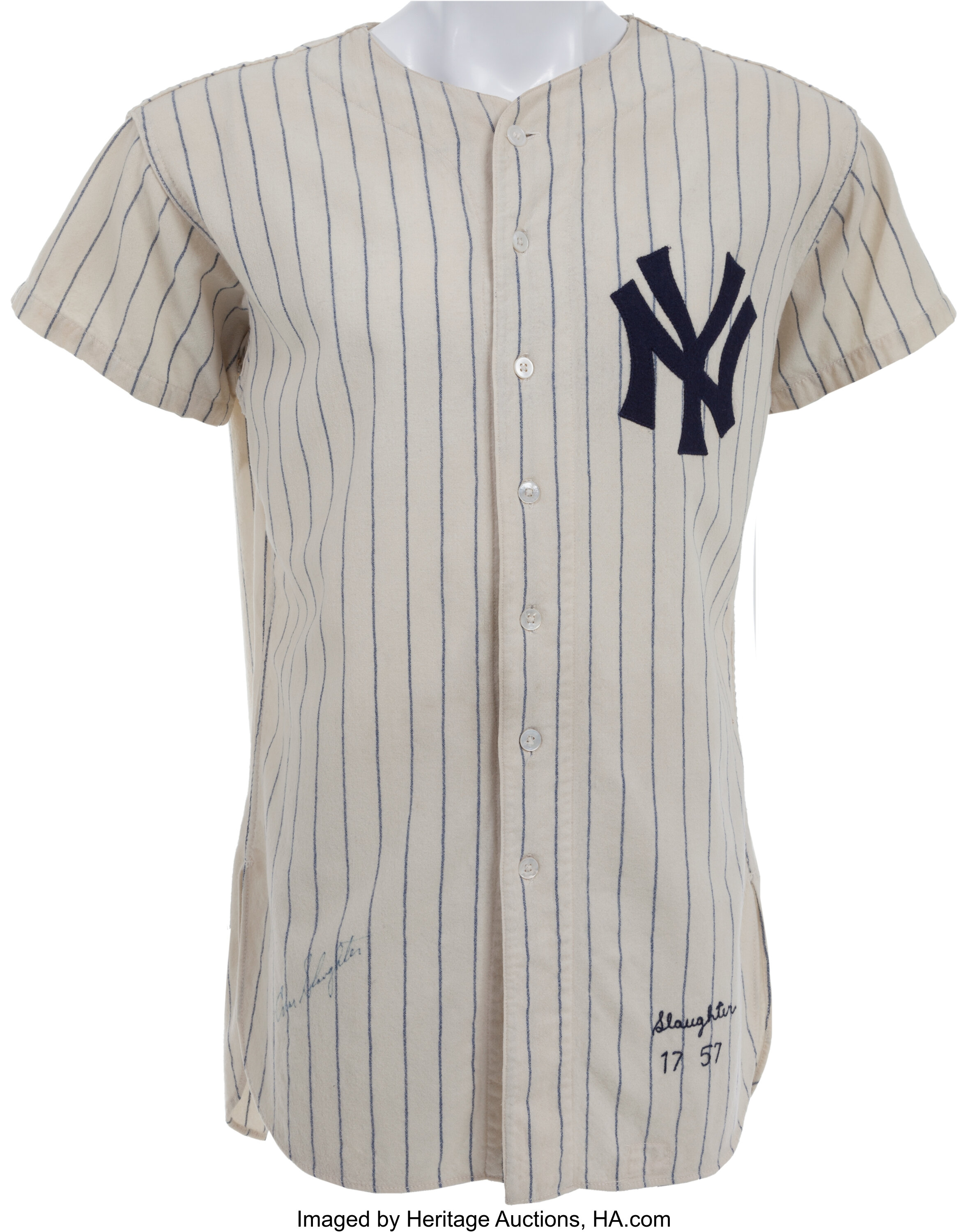 1957 Enos Slaughter Game Worn New York Yankees Jersey. Baseball, Lot  #82110