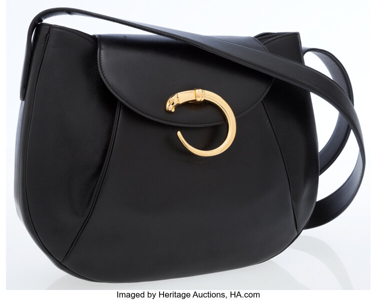 Cartier Black Panthere Leather Shoulder Bag. Luxury