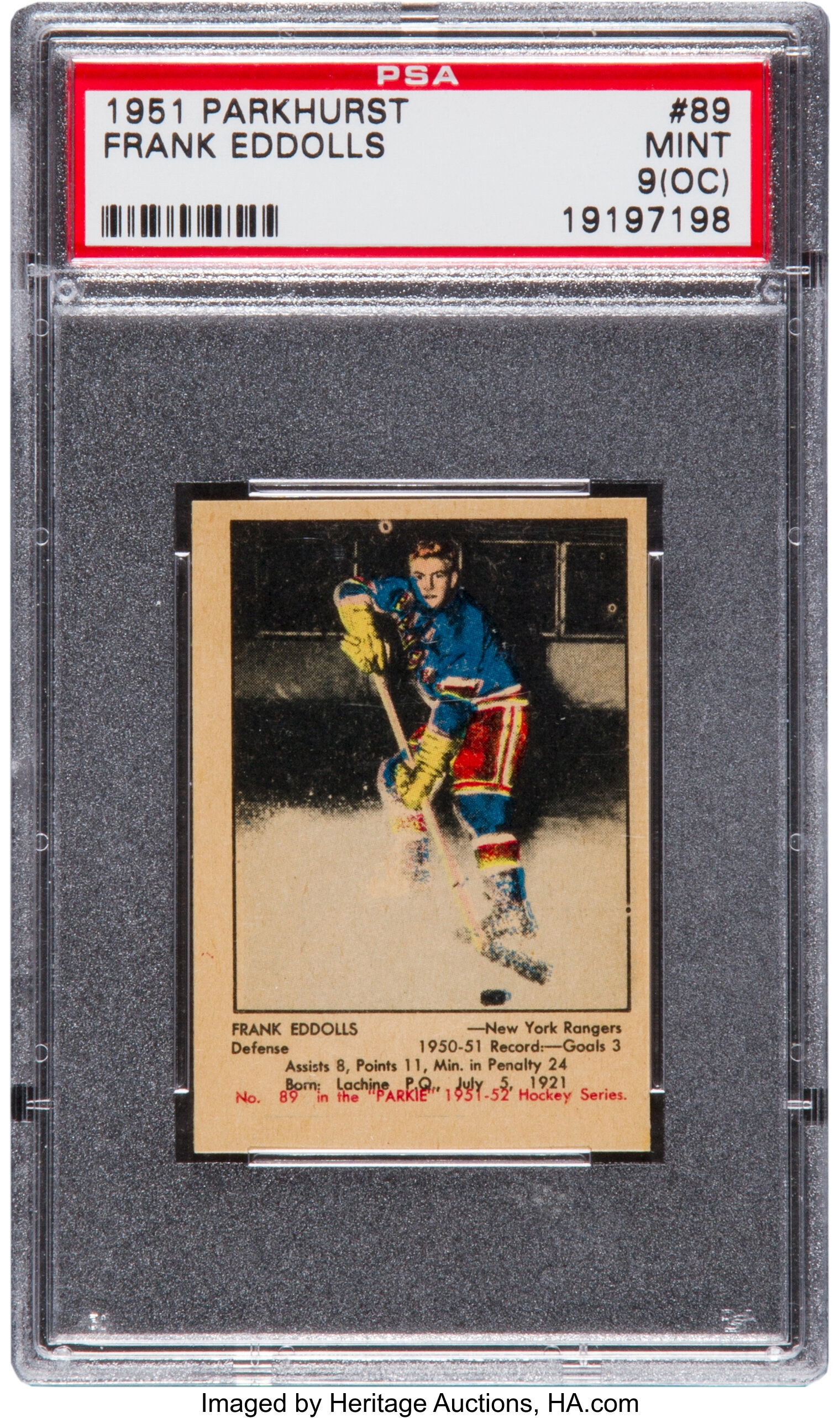 1951 Parkhurst Frank Eddolls #89 PSA Mint 9 (OC).... Hockey Cards | Lot ...