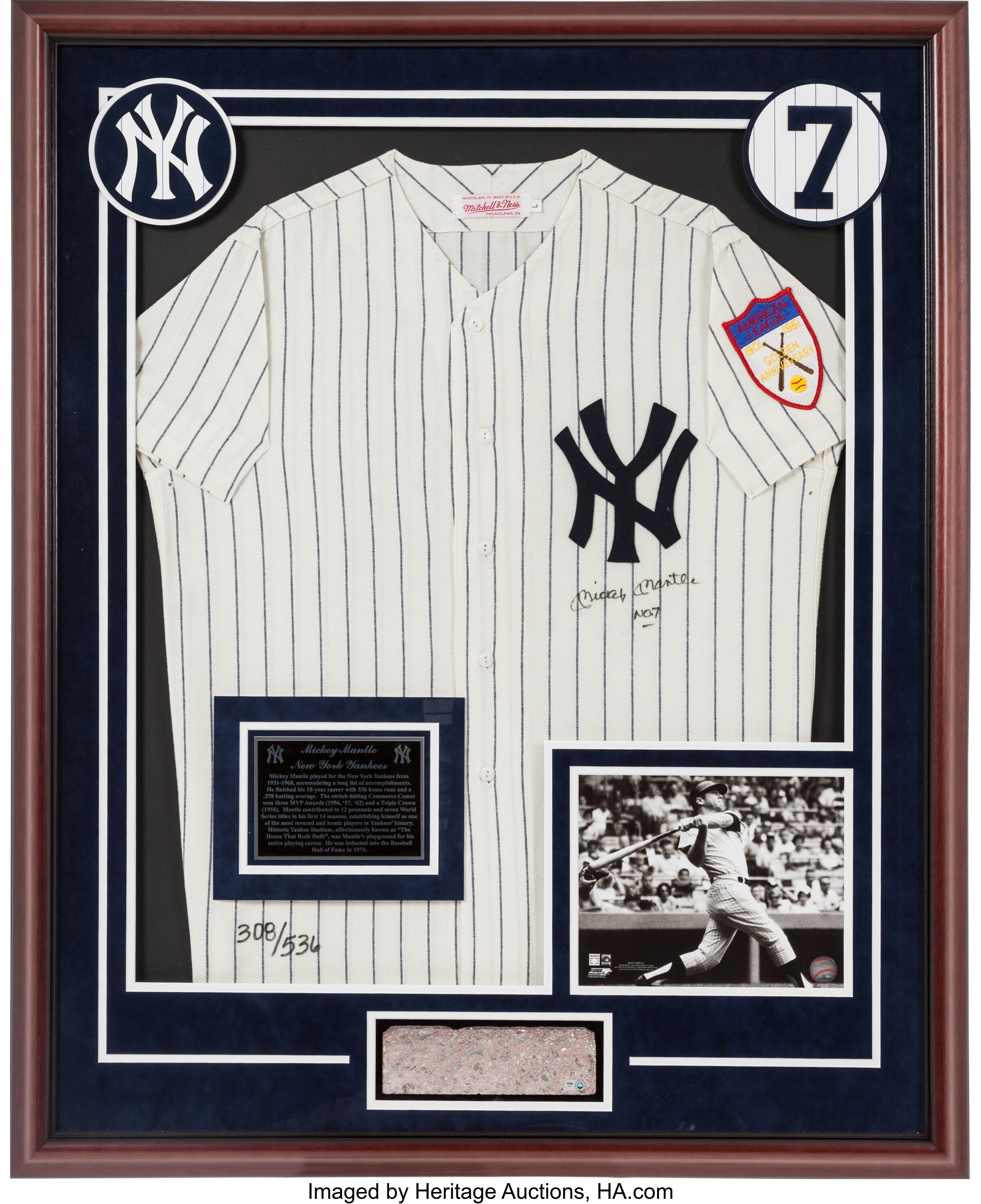 Circa 1990 Mickey Mantle No. 7 Signed UDA Jersey. Autographs, Lot  #81917