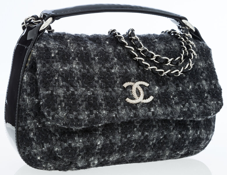 Chanel Patent And Lace Twin Chain Shoulder Bag Black - Luxury In Reach