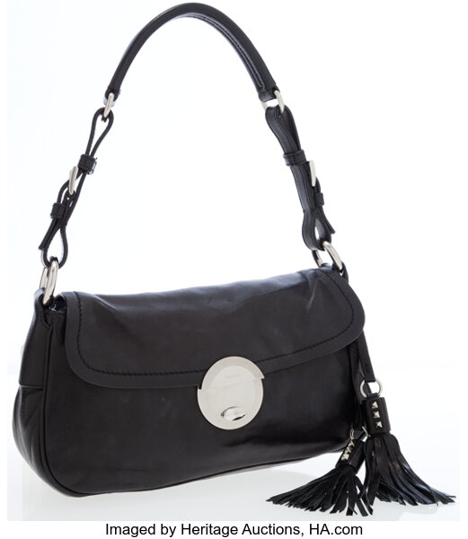 Prada Black Leather Silver Loop Top Handle Bag