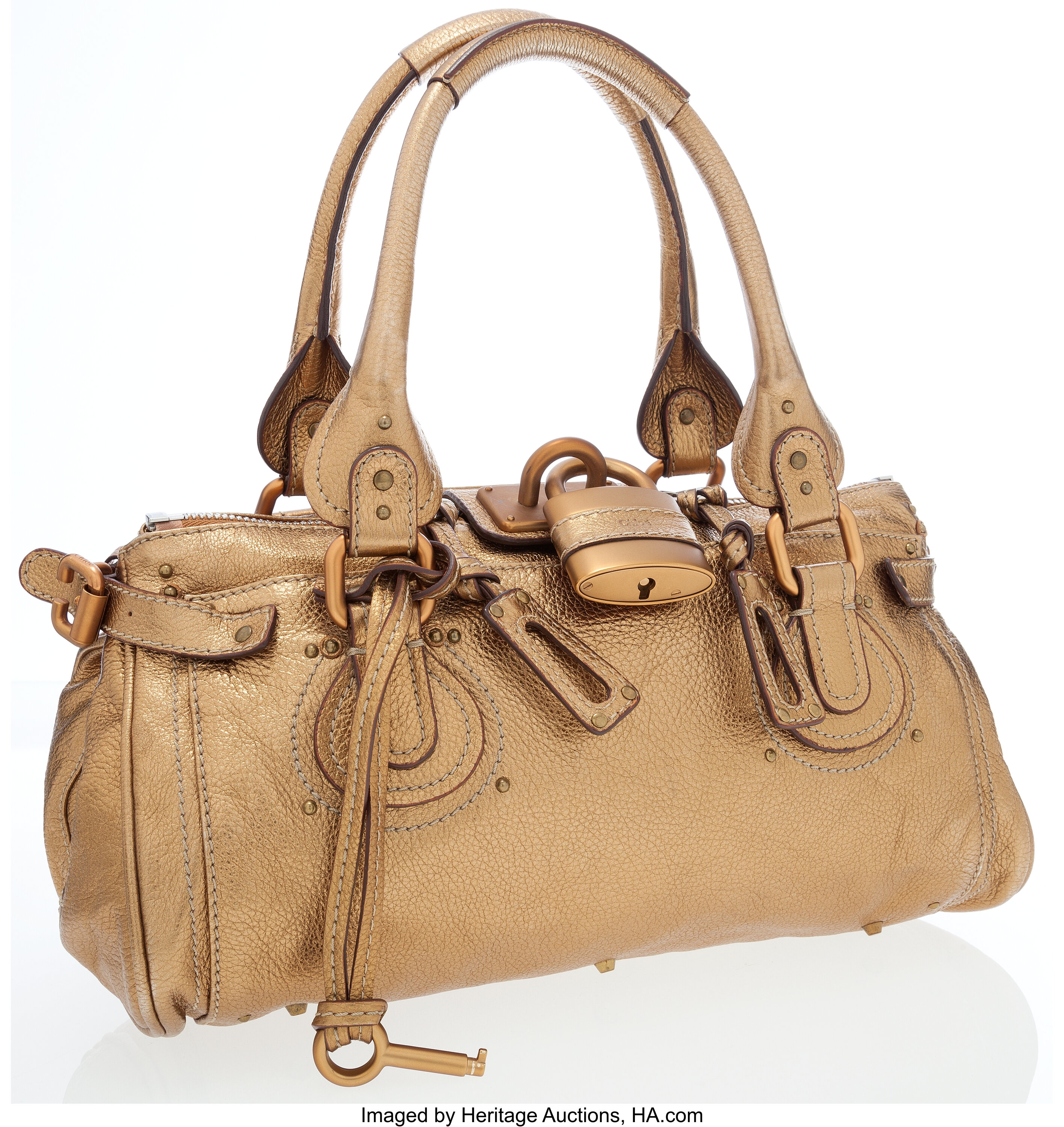 Chloe Gold Metallic Leather Paddington Shoulder Bag. Luxury