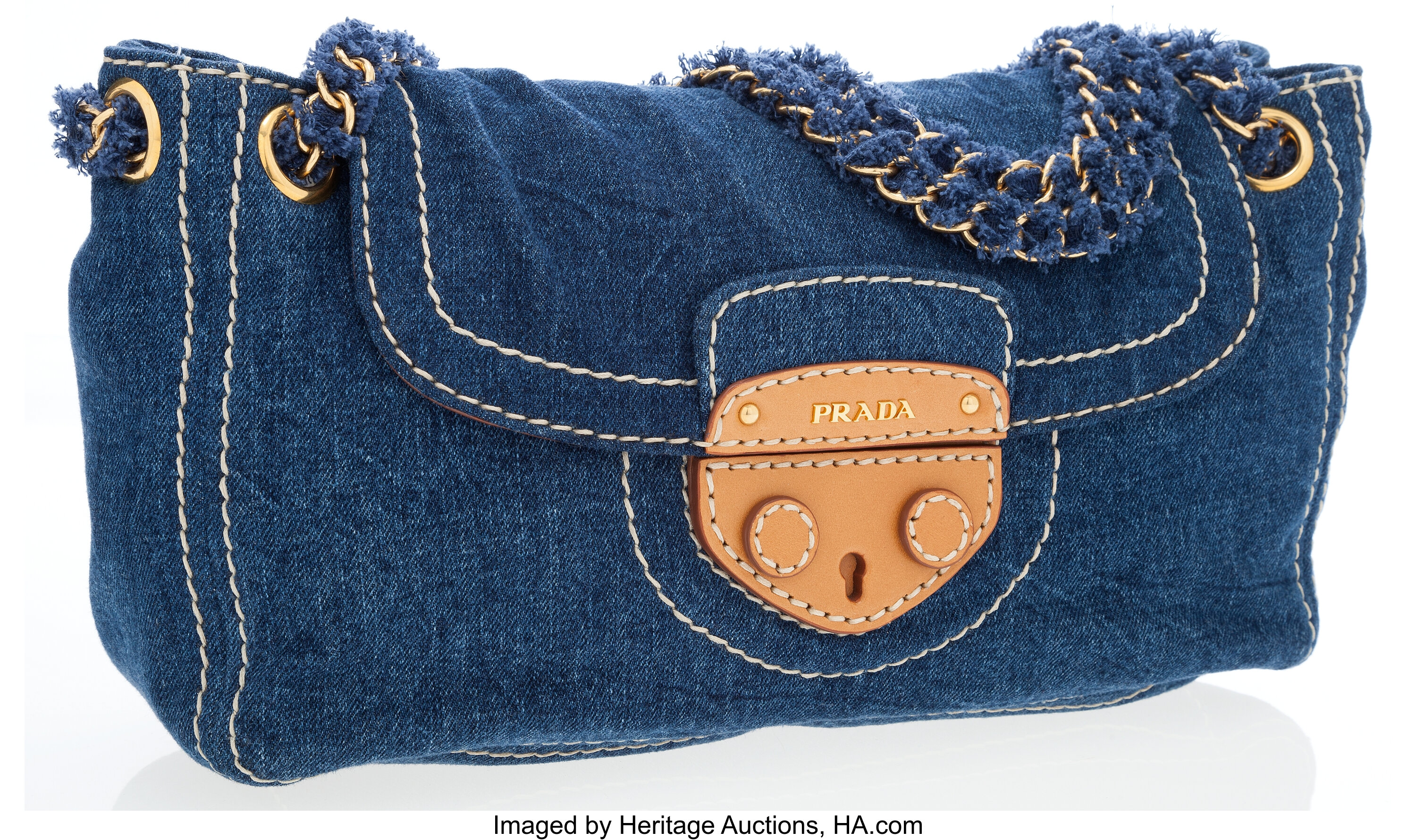 Prada Denim & Leather Flap Shoulder Bag. ... Luxury Accessories | Lot  #76073 | Heritage Auctions