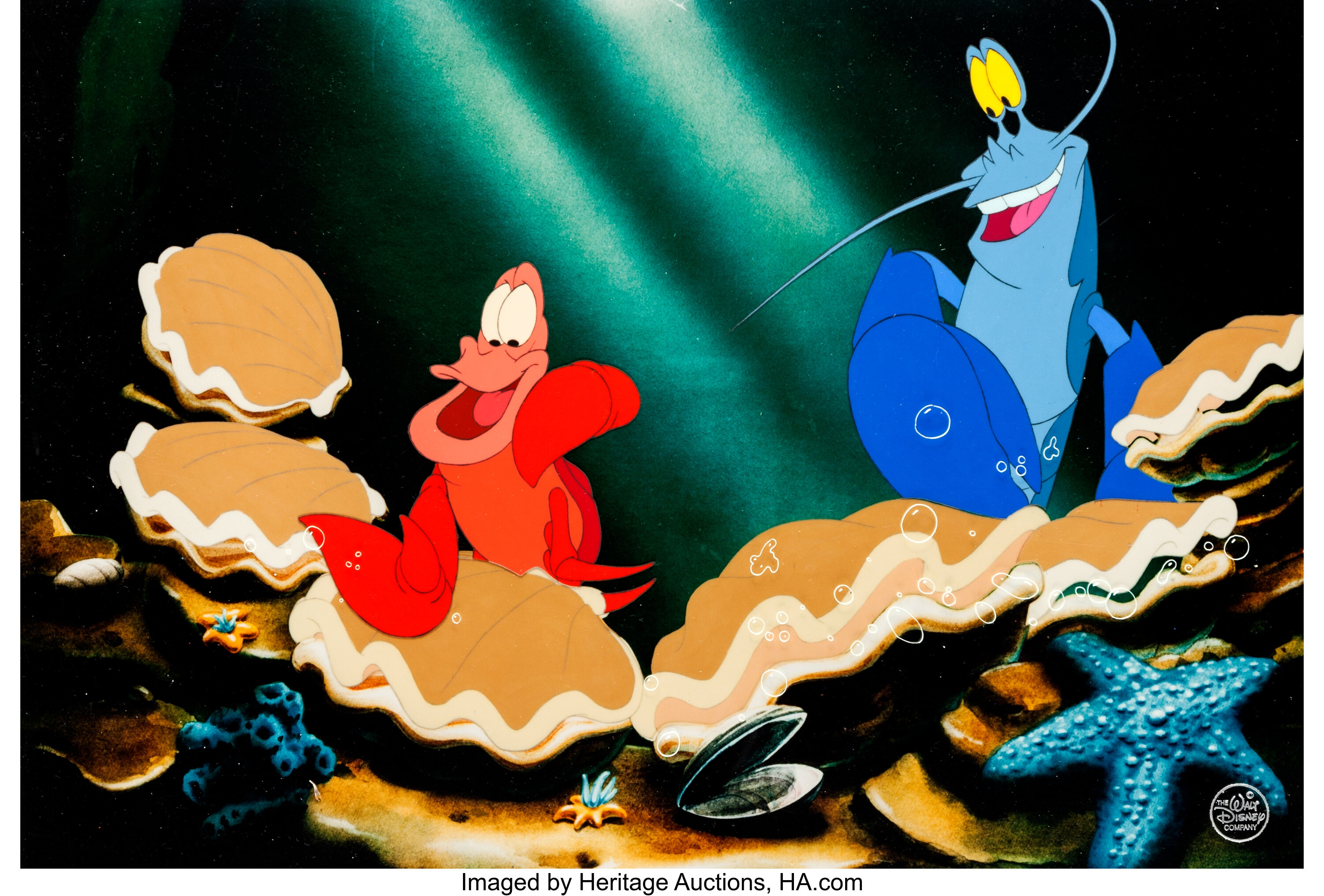 The Little Mermaid Sebastian Production Cel Set Up Walt Disney Lot