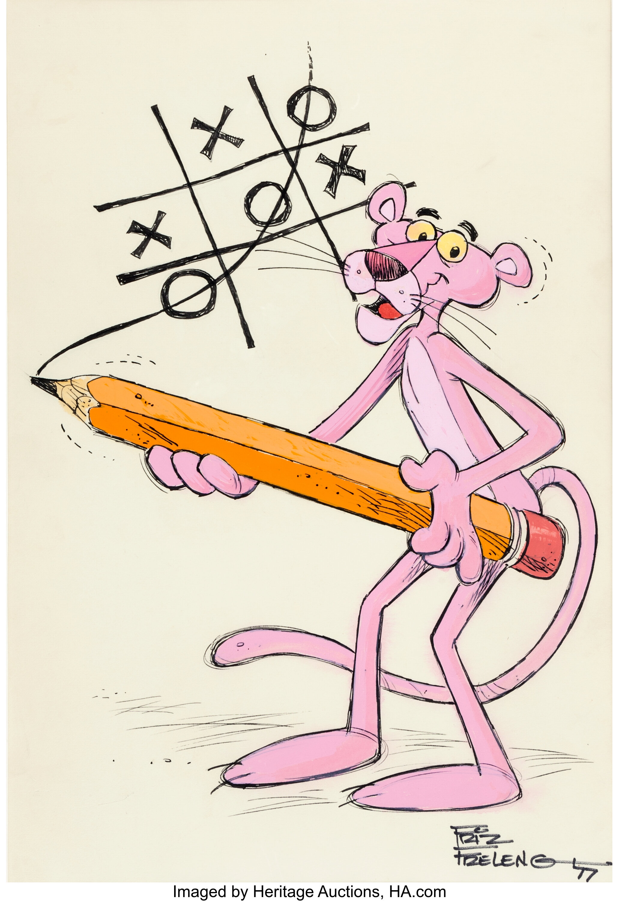 Sprinkle Me Pink Pink Panther with Basket Original Production Drawing from  Friz Freleng