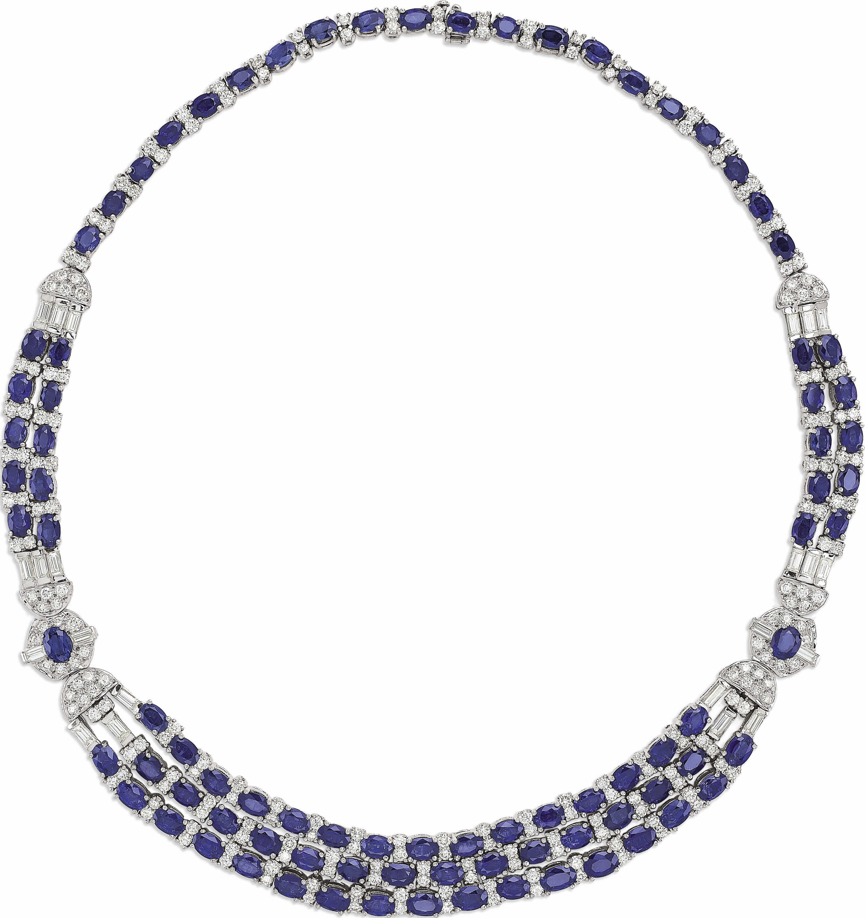 Diamond, Sapphire, Platinum Necklace. The necklace features | Lot ...