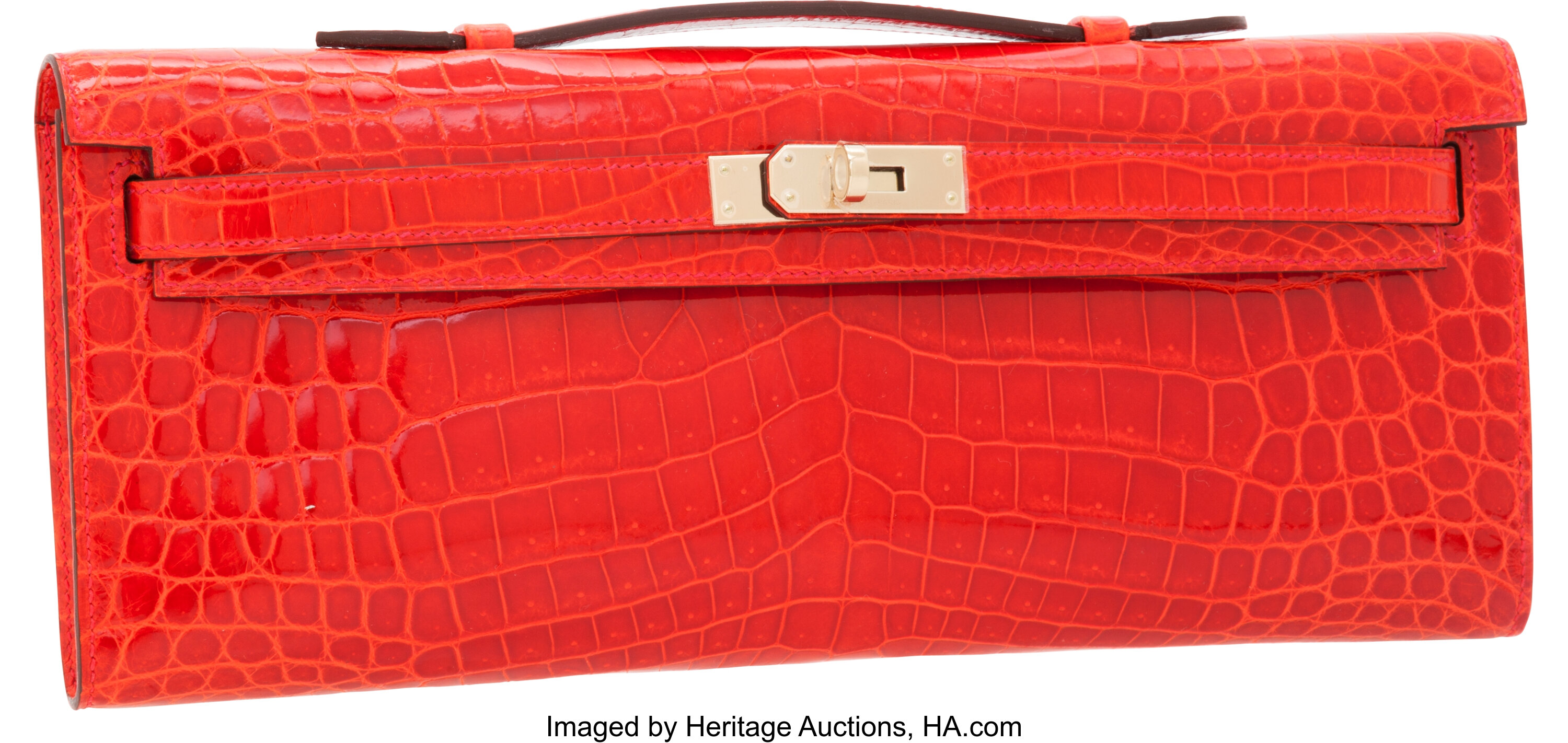 Hermès Kelly Cut Geranium Shiny Nilo Crocodile with Permabrass Hardwar