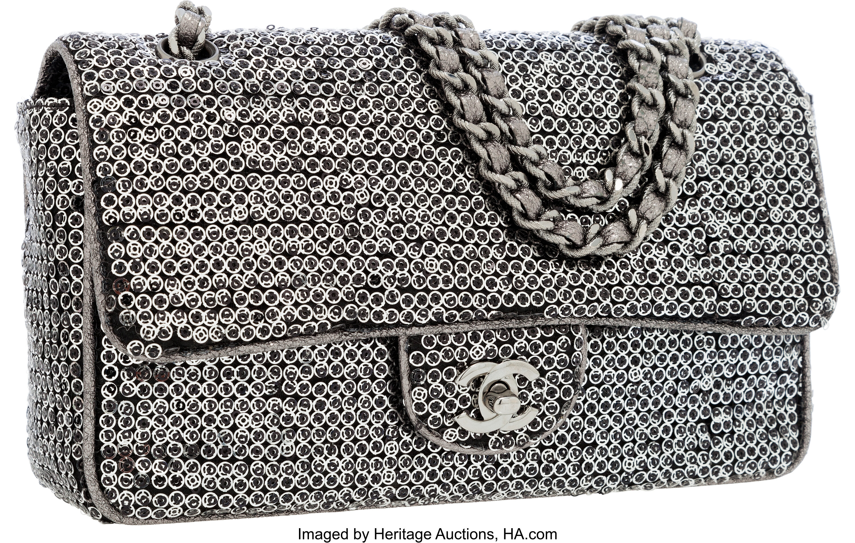 Chanel Silver & Black Sequin Medium Single Flap Bag with Silver | Lot  #56332 | Heritage Auctions