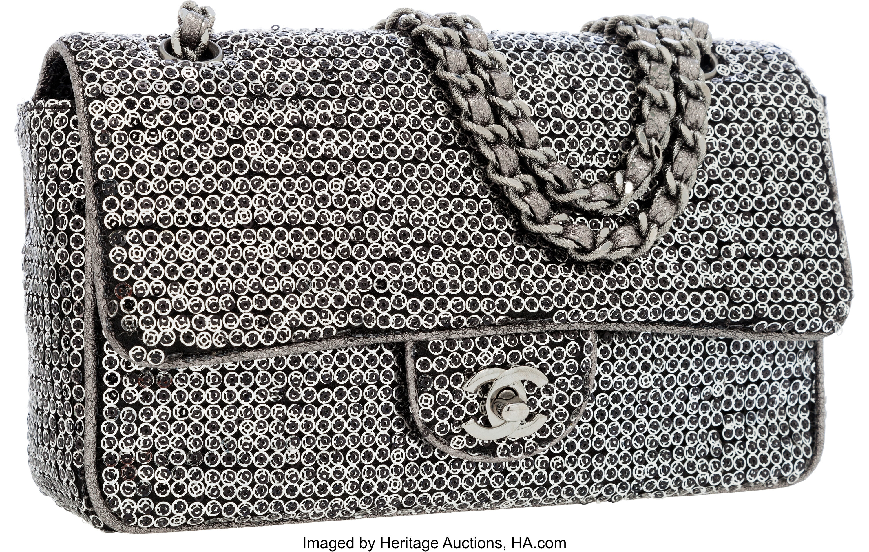 Chanel - Black and Silver Sequin Mini Flap Bag Silver Hardware