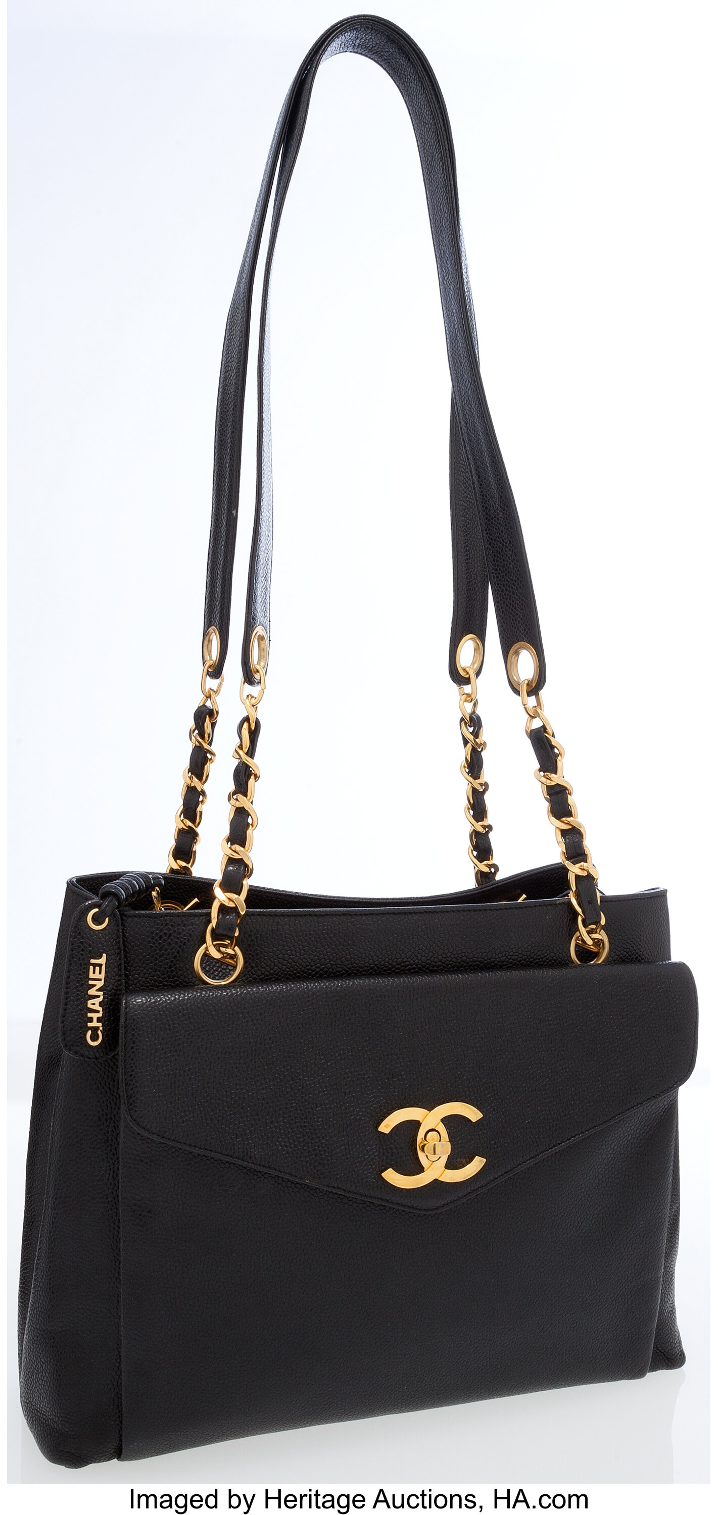 Chanel Black Caviar Leather Turnlock Pocket Shoulder Bag with Gold