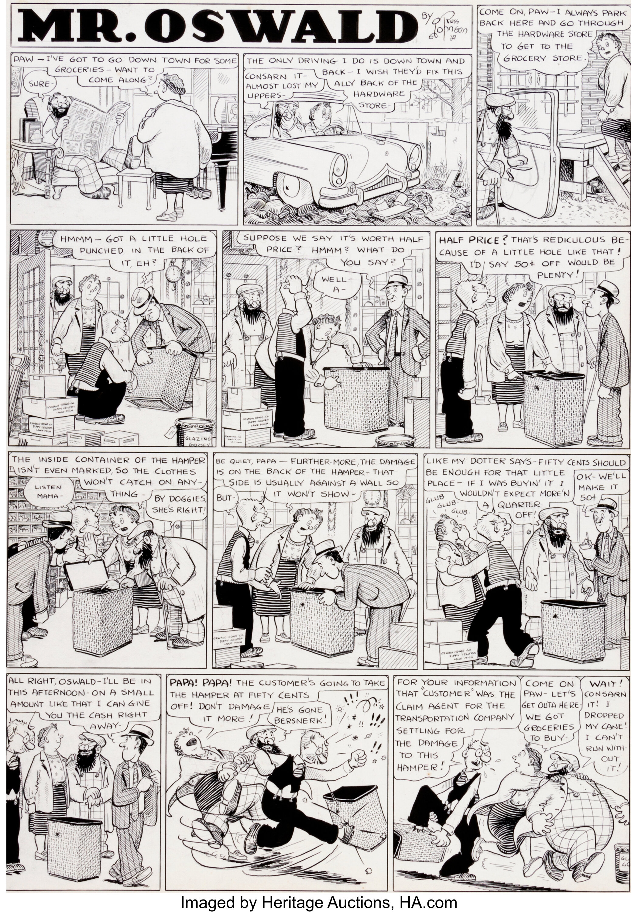 Russ Johnson Mister Oswald Comic Strip Original Art (1929). 