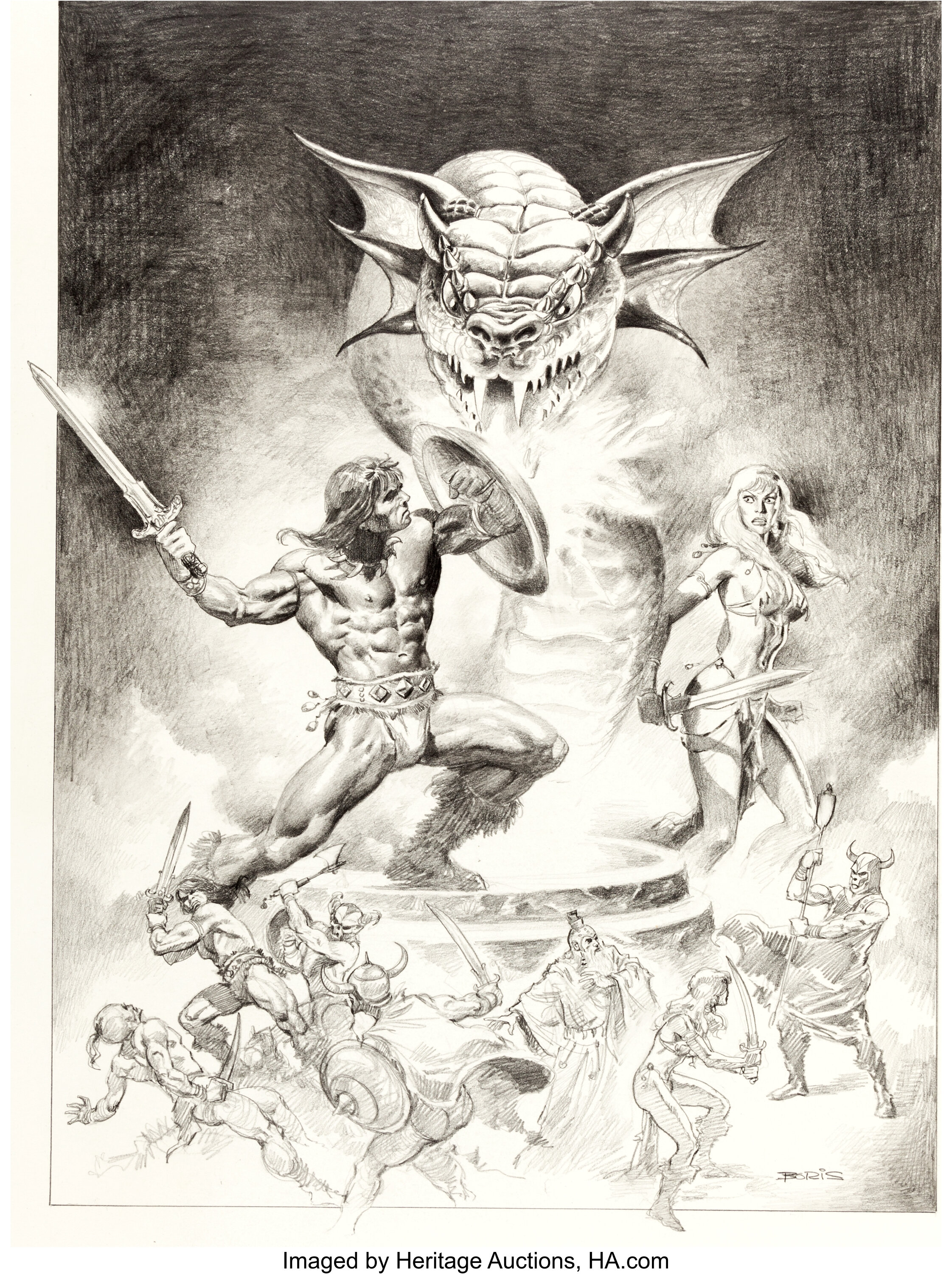 Boris Vallejo Conan the Barbarian Movie Poster Pencil Illustration