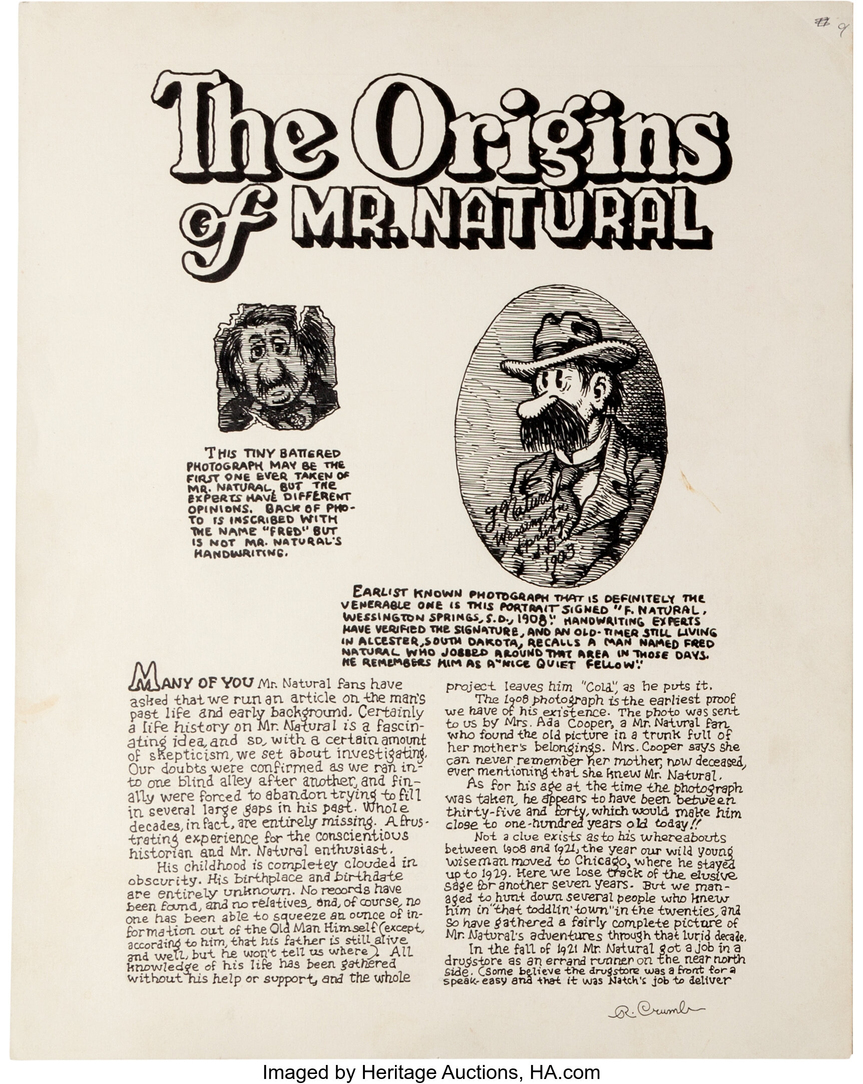 Robert Crumb Mr. Natural #1 Complete 3-Page Story 