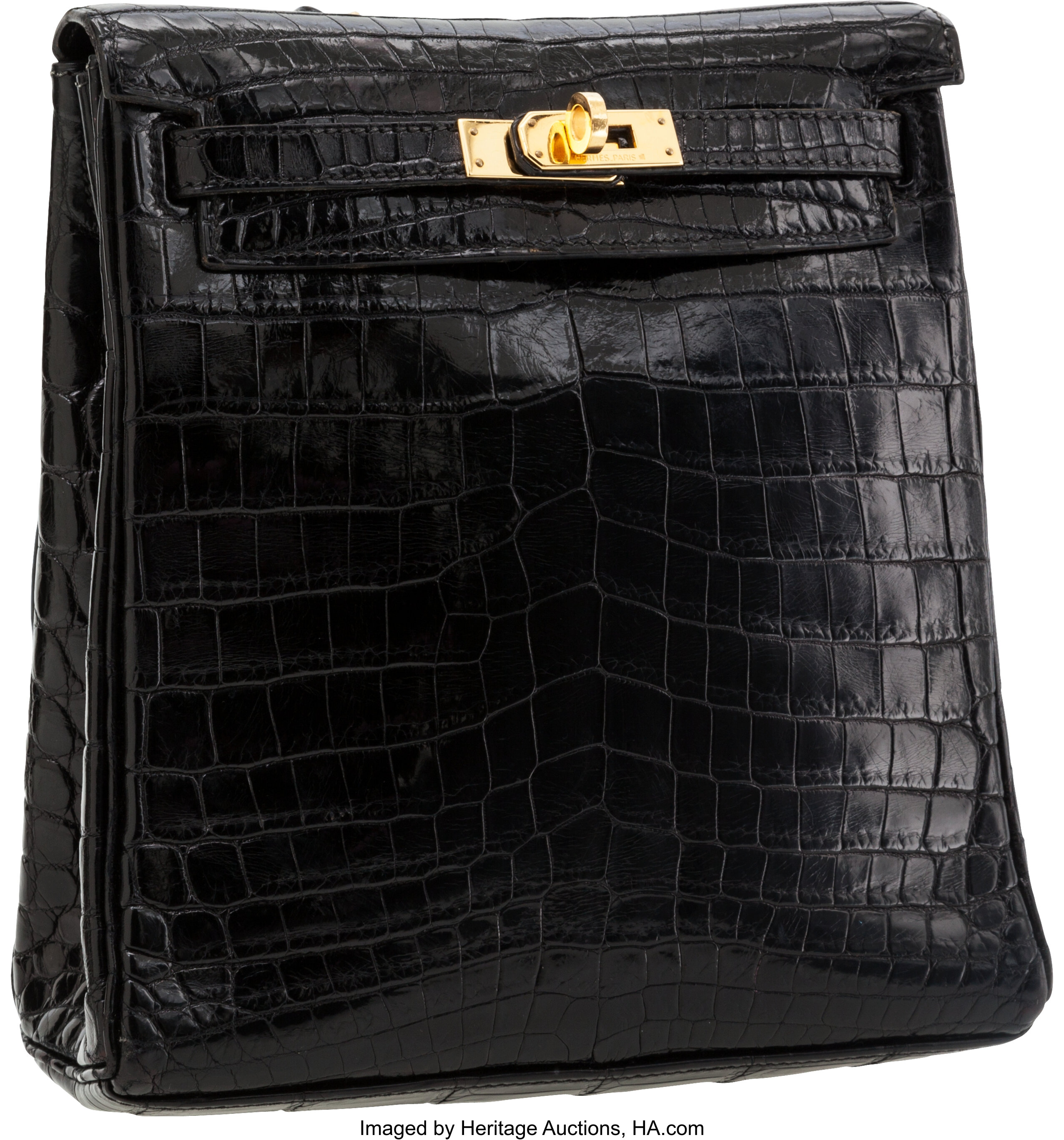 Hermes 20cm Shiny Black Nilo Crocodile Kelly Ado Backpack Bag with, Lot  #56150