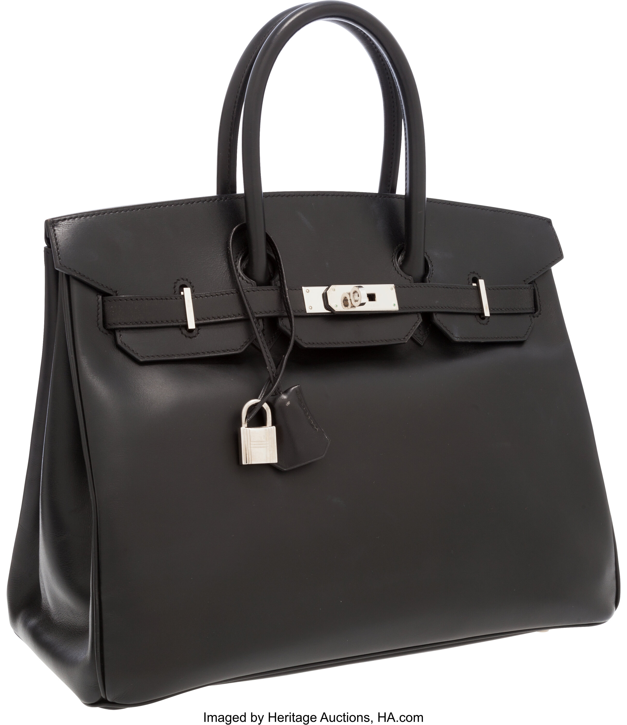 Sold at Auction: Hermès 35cm Black Calf Box Leather Birkin Bag with  Palladium Hardware C Square