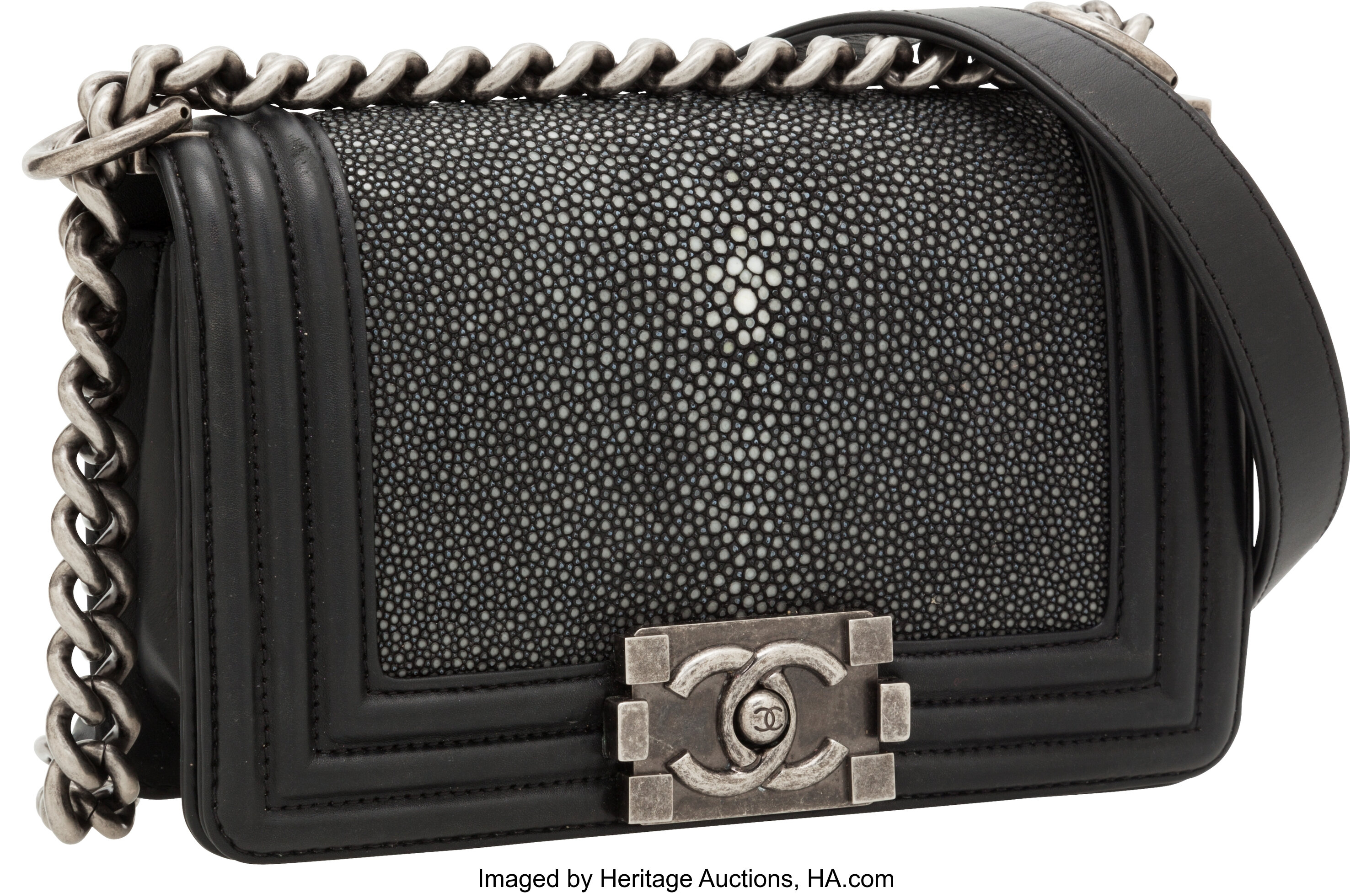Chanel Stingray & Black Lambskin Leather Boy Bag with Brushed, Lot #56338