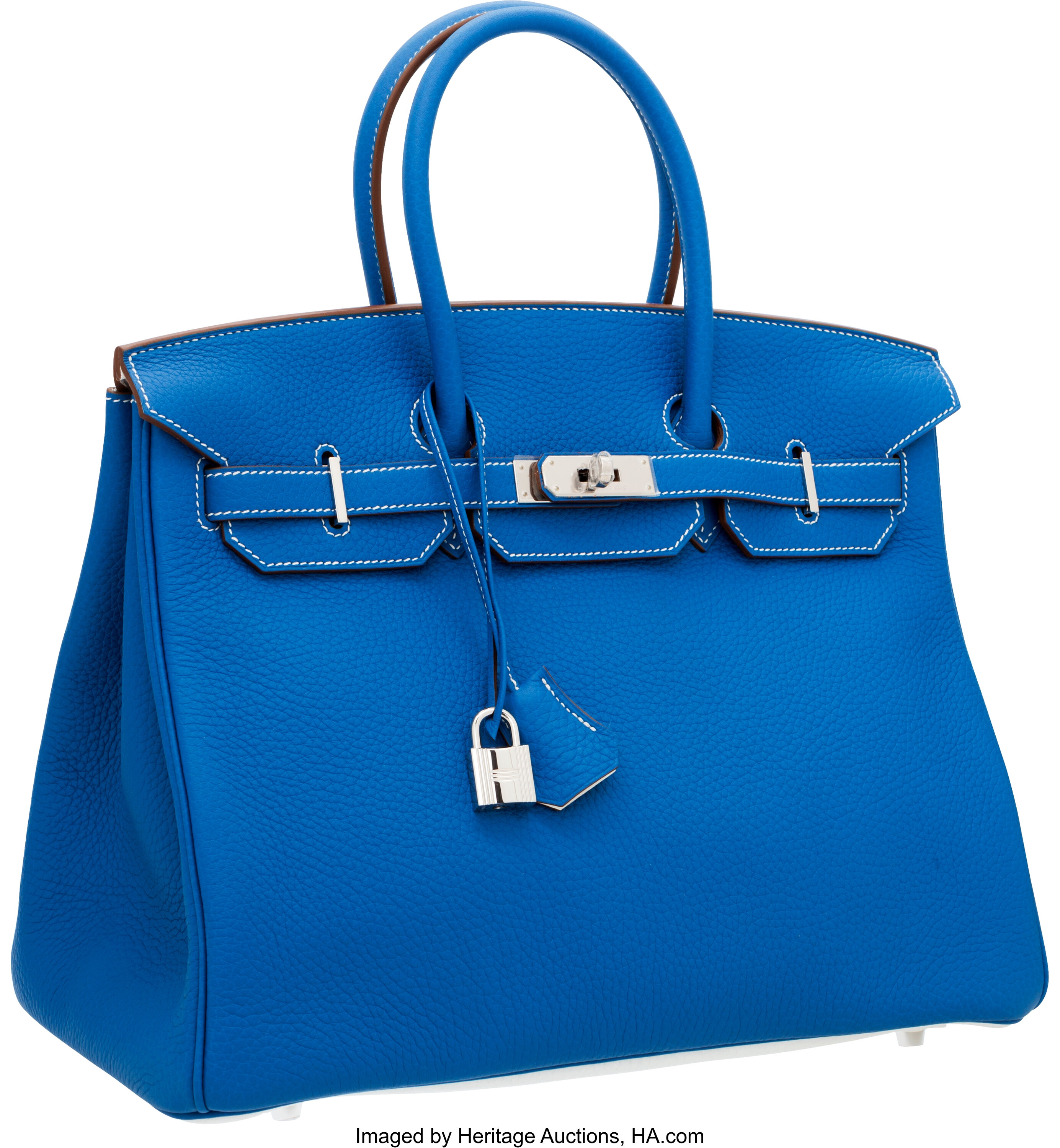 Hermes Blue Sapphire Clemence Leather Palladium Hardware Birkin 35