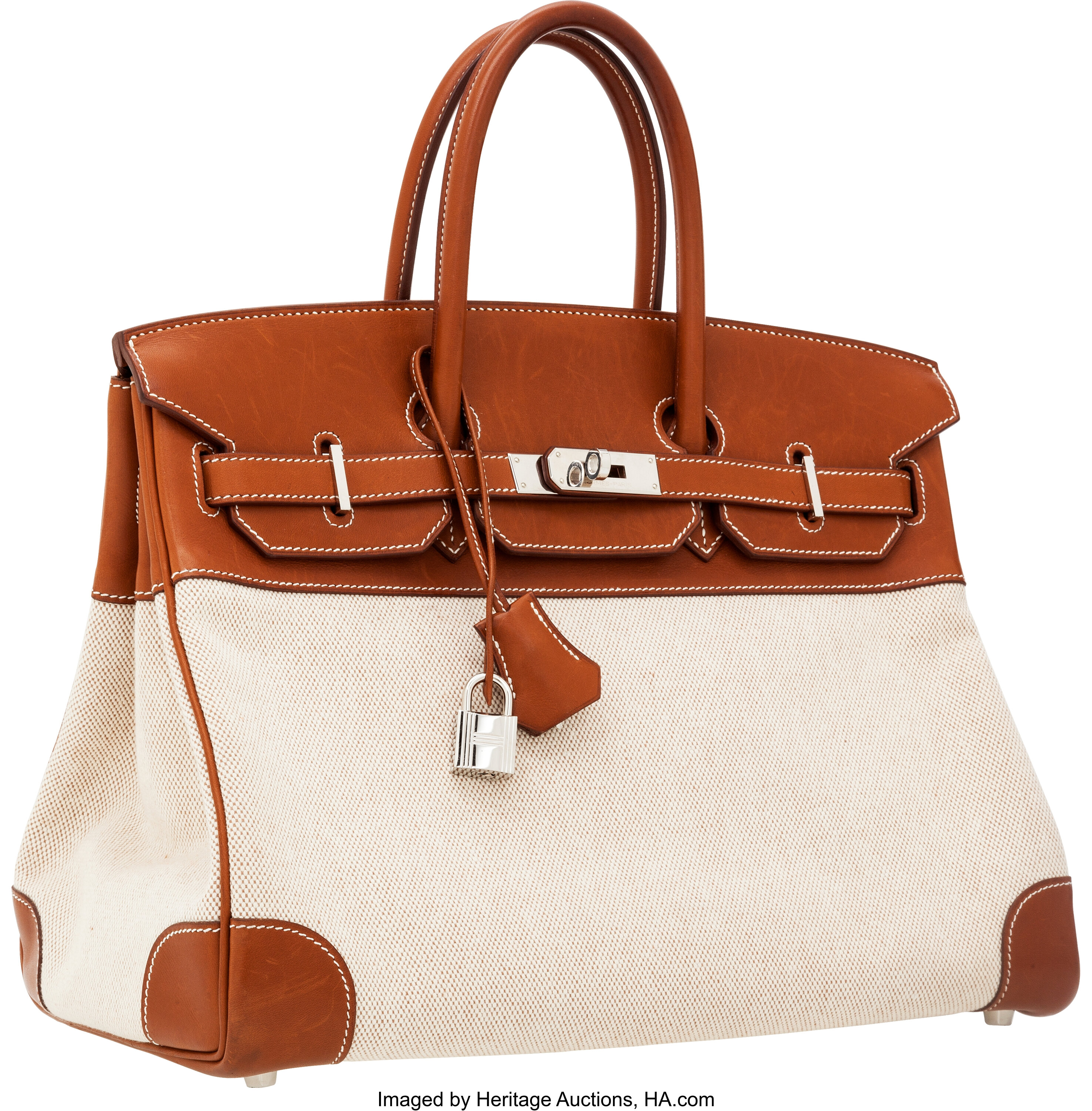 Sold at Auction: Hermes Birkin 30 Bag in Toile and Barenia Leather