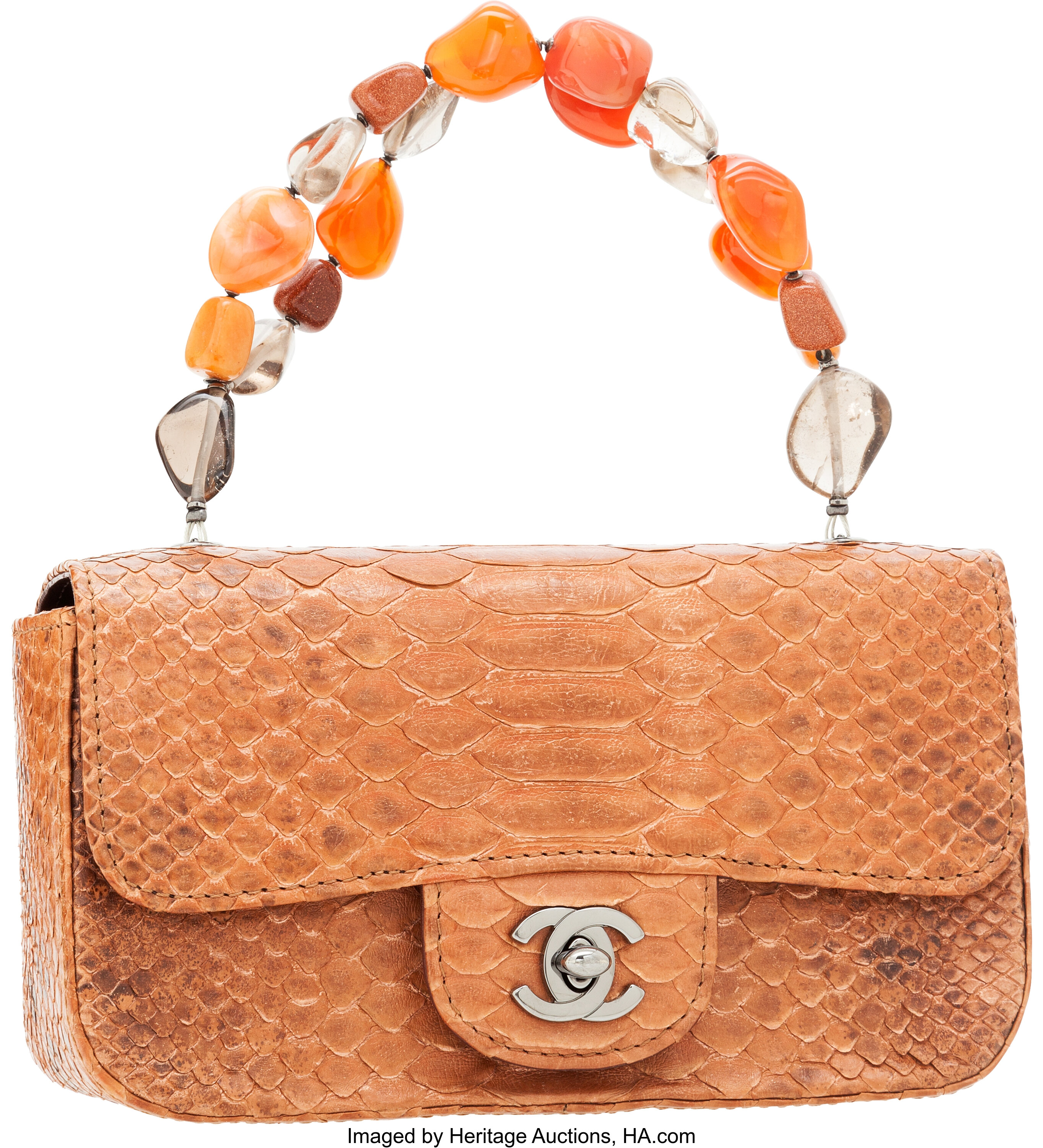 Chanel Copper Python Mini Flap Bag with Stone Top Handle. , Lot #56268