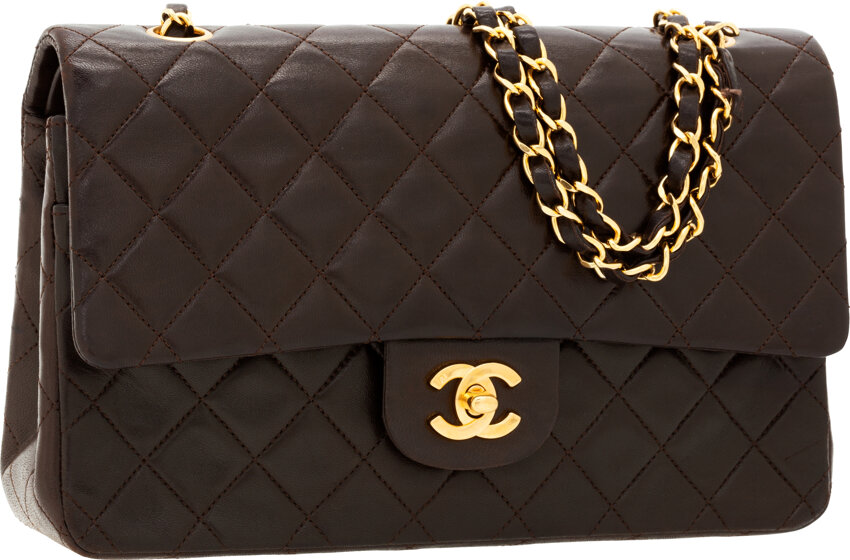 Chanel Chocolate Brown Quilted Lambskin Leather Medium Double Flap, Lot  #56272