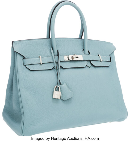 Hermes 35cm Ciel Togo Leather Palladium Plated Birkin Bag